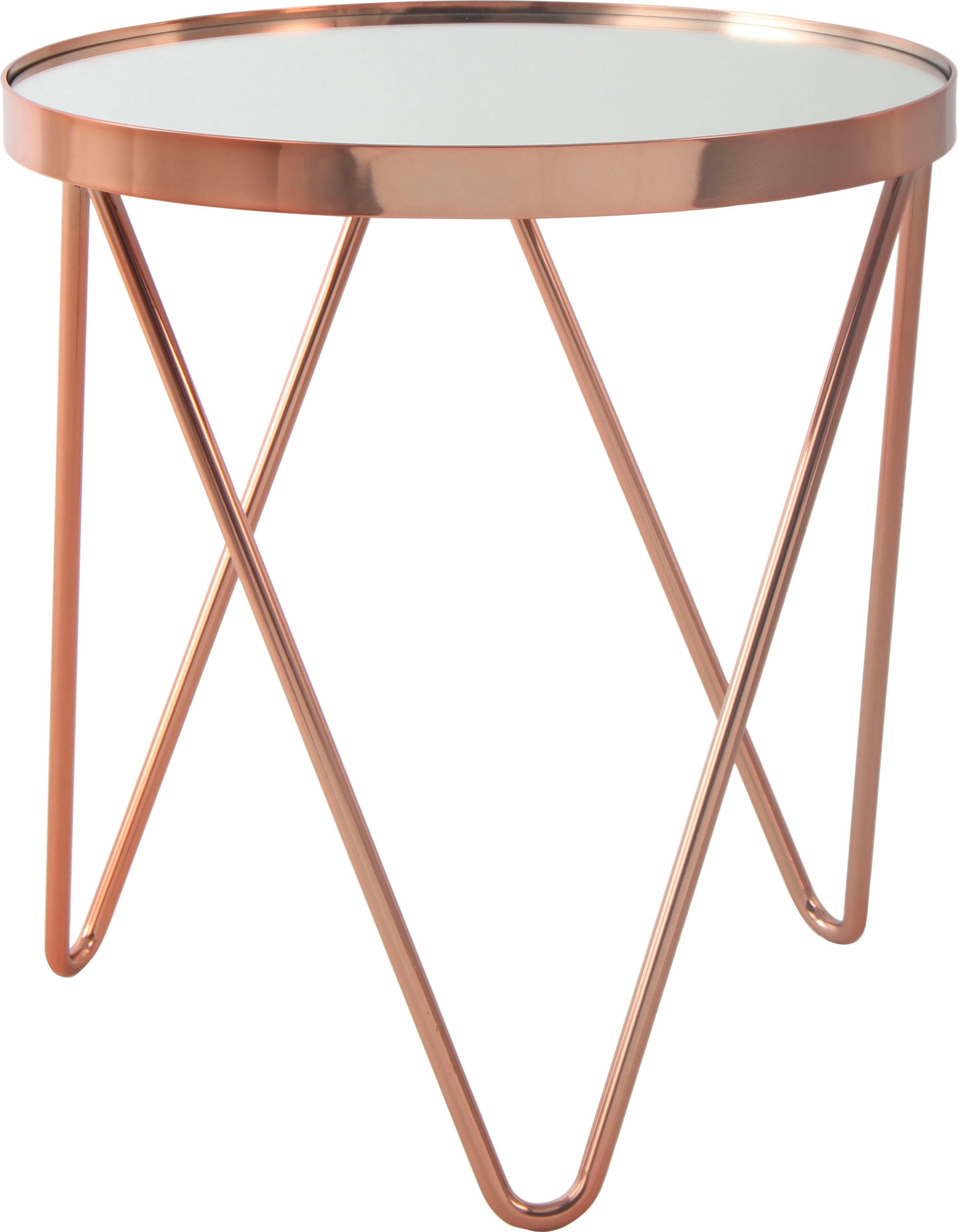 Kayoom Beistelltisch »Bonnie, modernes Gestell in Dreiecksform«, (1 St.), Ablagefläche aus Spiegelglas, modernes Gestell in Dreiecksform