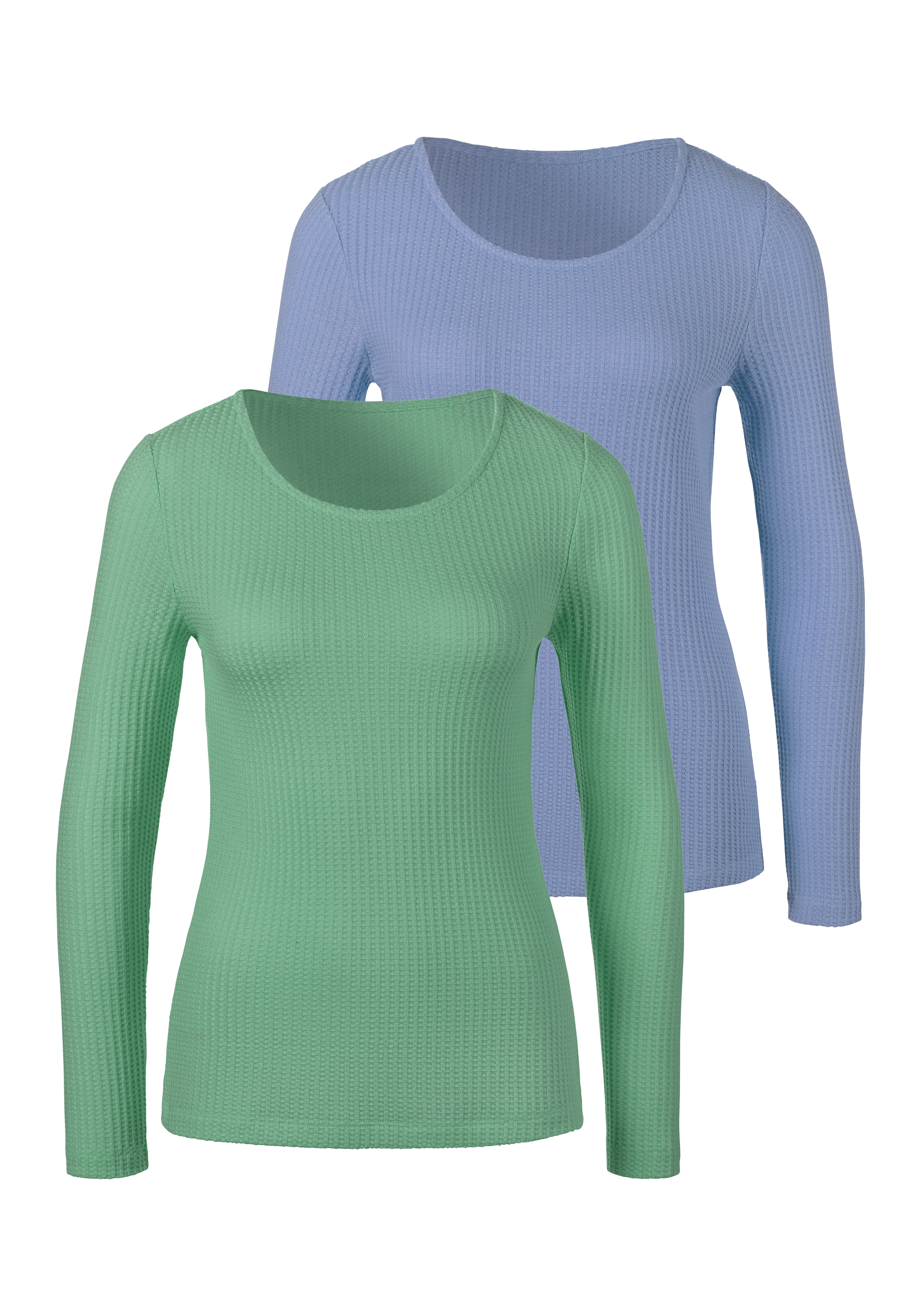 LASCANA Langarmshirt »in modischer Piqué-Optik« 2er-Pack, aus weicher Qualität mit Viskose