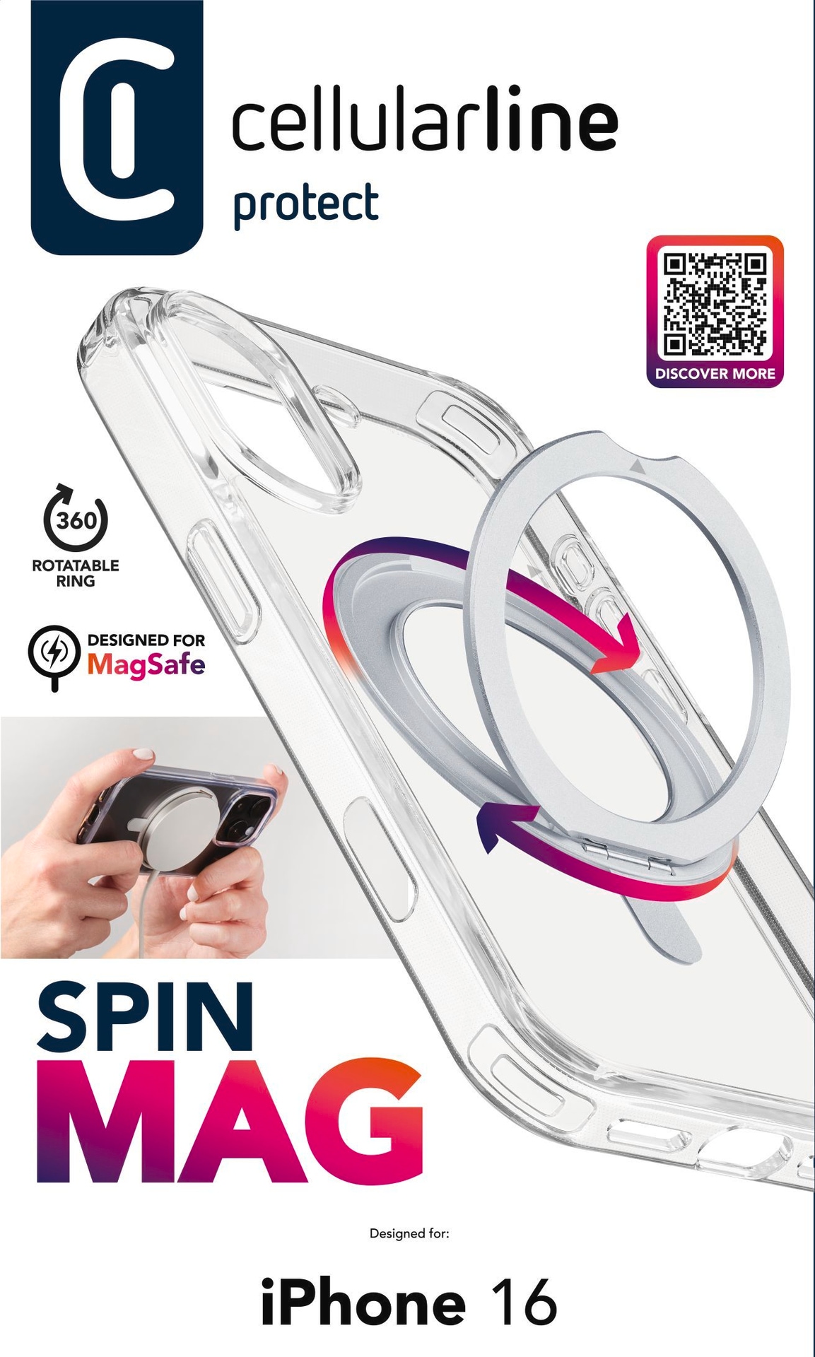 Cellularline Handyhülle »SPIN MAG MagSafe Case für Apple iPhone 16«, Backcover, Schutzhülle, Handyschutzhülle, Case, Schutzcase, stossfest