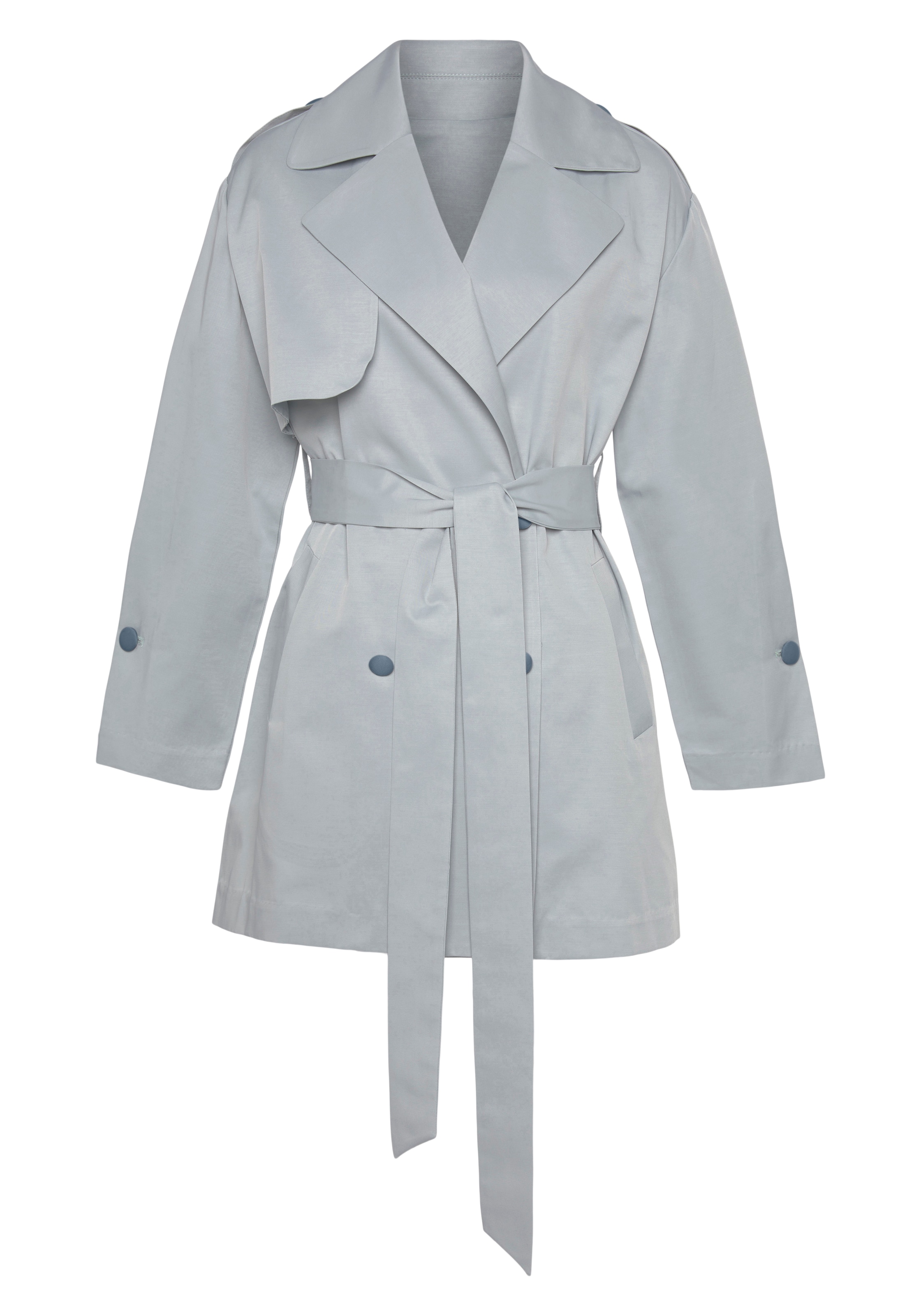 LASCANA Trenchcoat, (mit Taillengürtel), in Kurzform, moderner Kurzmantel mit Taschen