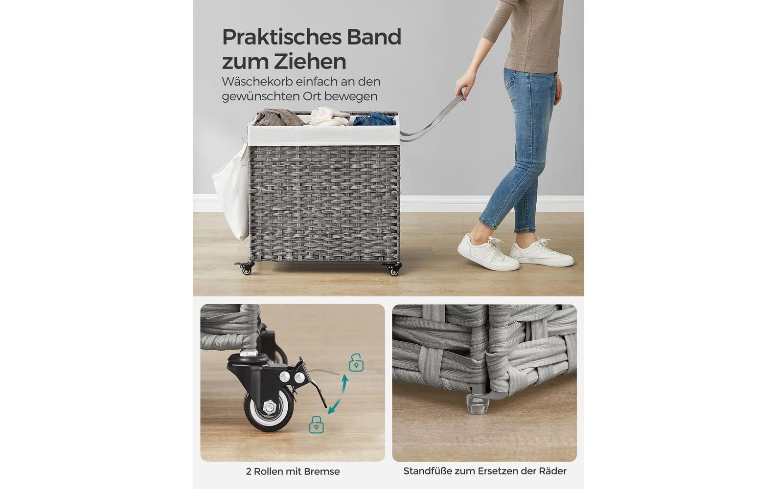 SONGMICS Wäschekorb »auf Rollen 140 l, Grau«