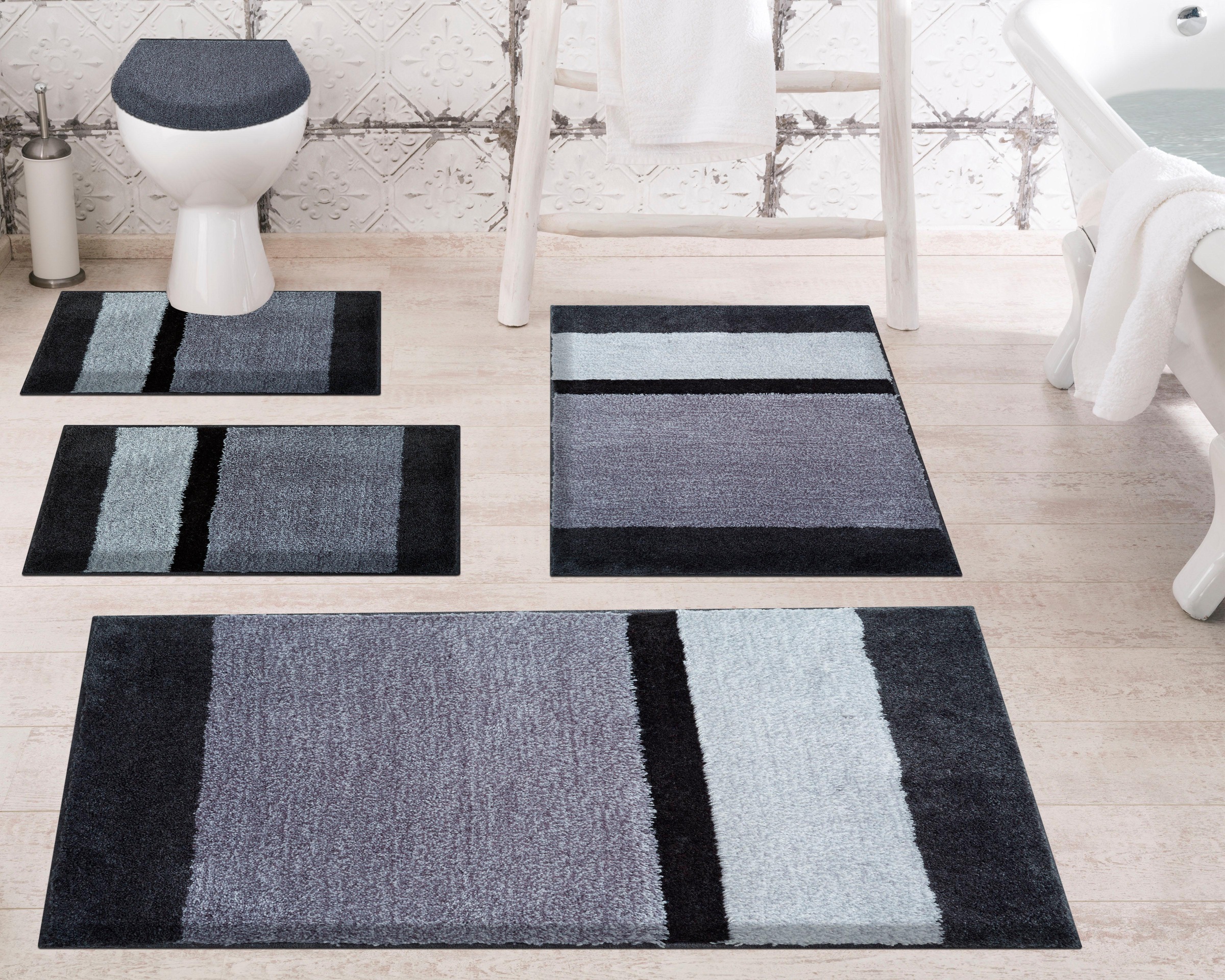 Grund Badematte »Room«, rutschhemmend beschichtet, fussbodenheizungsgeeignet, besonders dichter Flor, Badematte mit Streifen