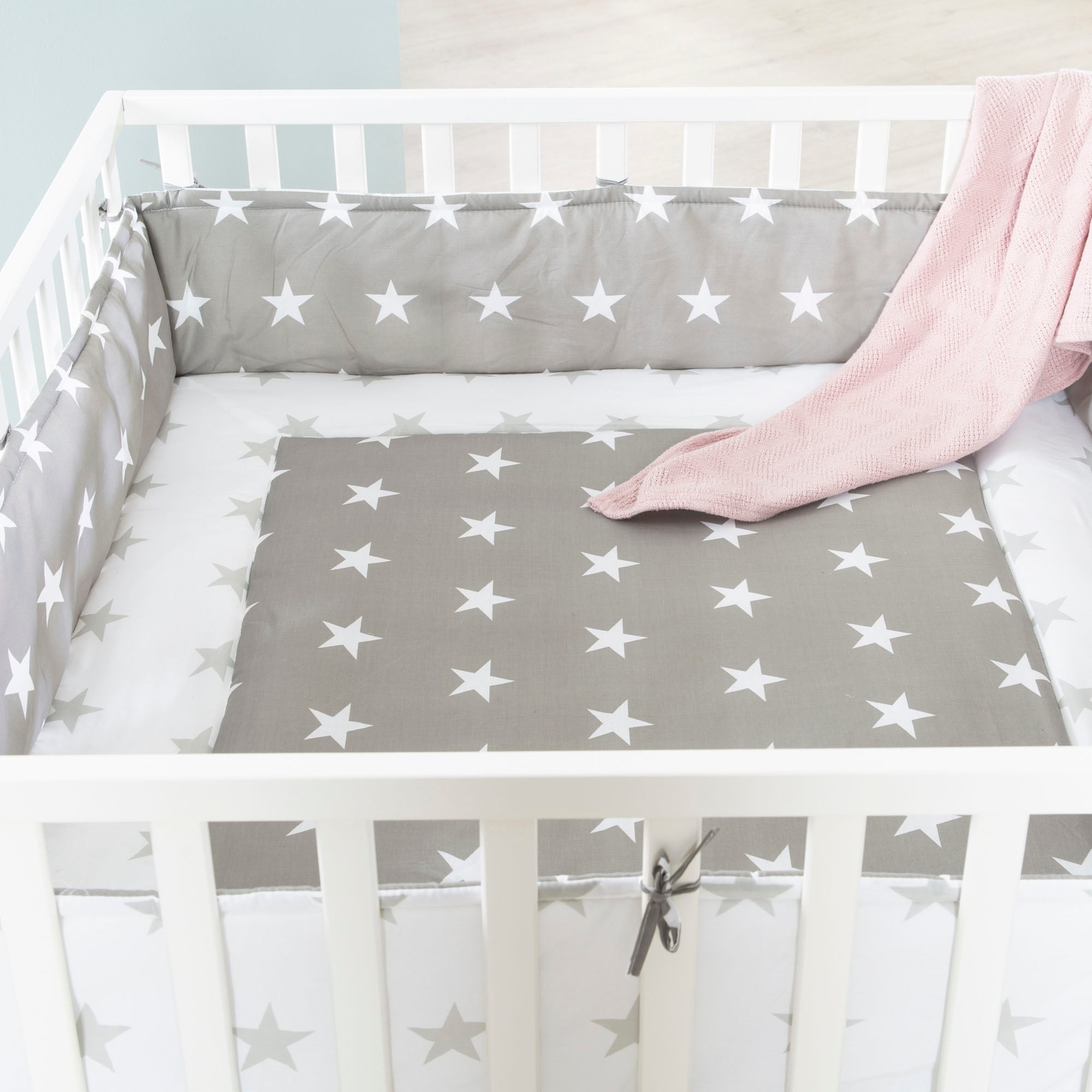 roba® Laufgitter »Little Stars, 100x100 cm, weiss«, bis 15 kg, mit Stoffeinlage und Nestchen; Rollen, höhenverstellbar
