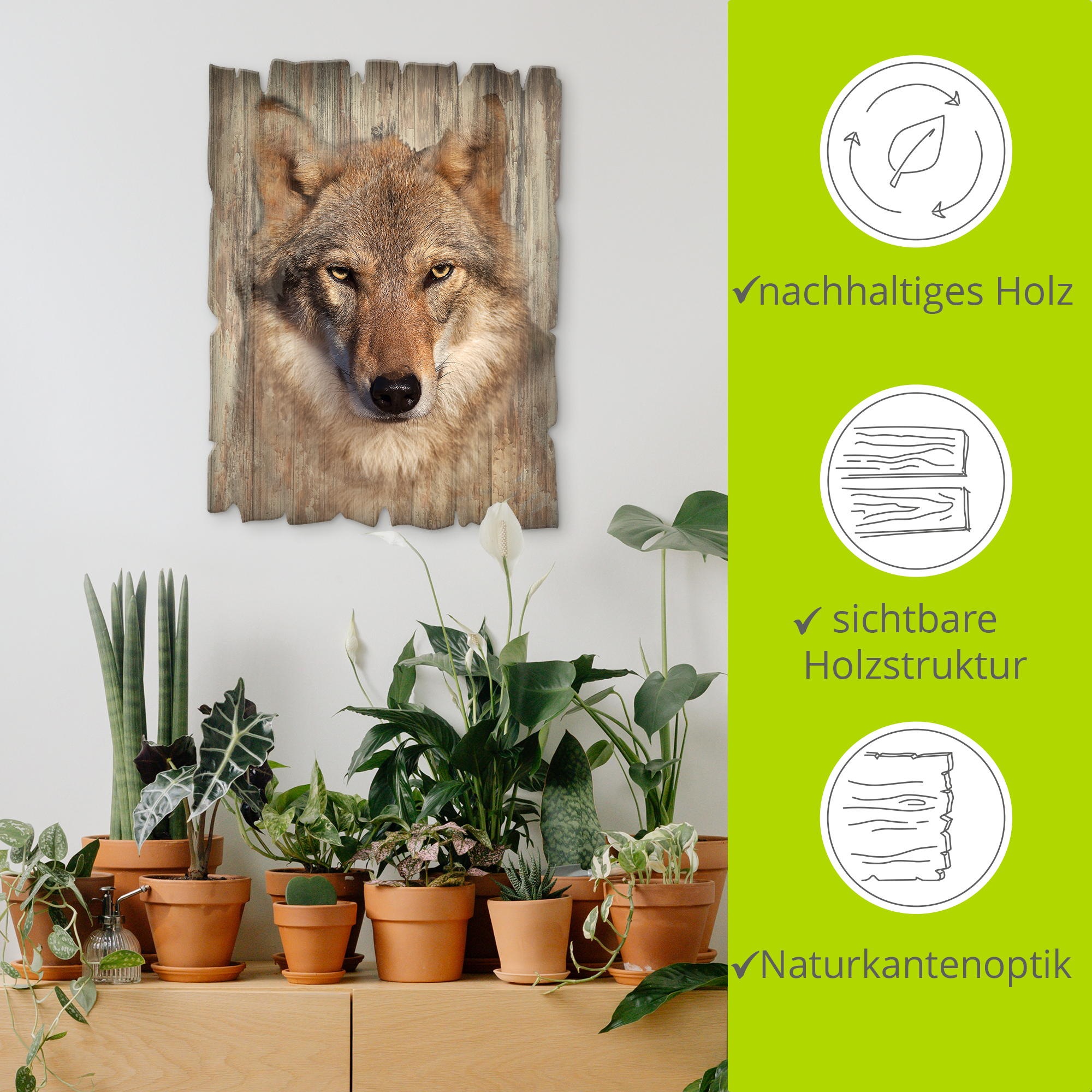 Artland Holzbild »Wolf«, Wildtiere, (1 St.)