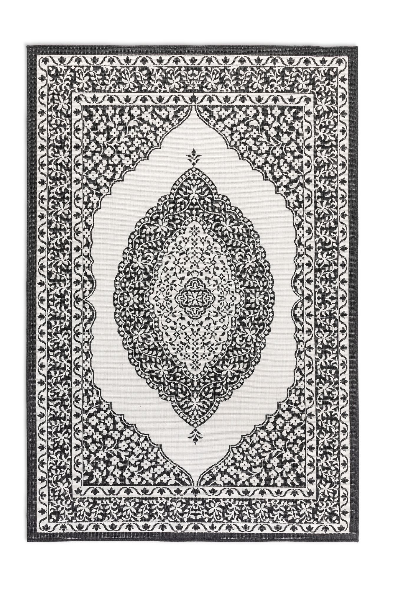 THE RUGS Gemini Reversible Indoor & Outdoor Rug Polypropylene Medallion Rug in Black | Size: 160cm x 230cm