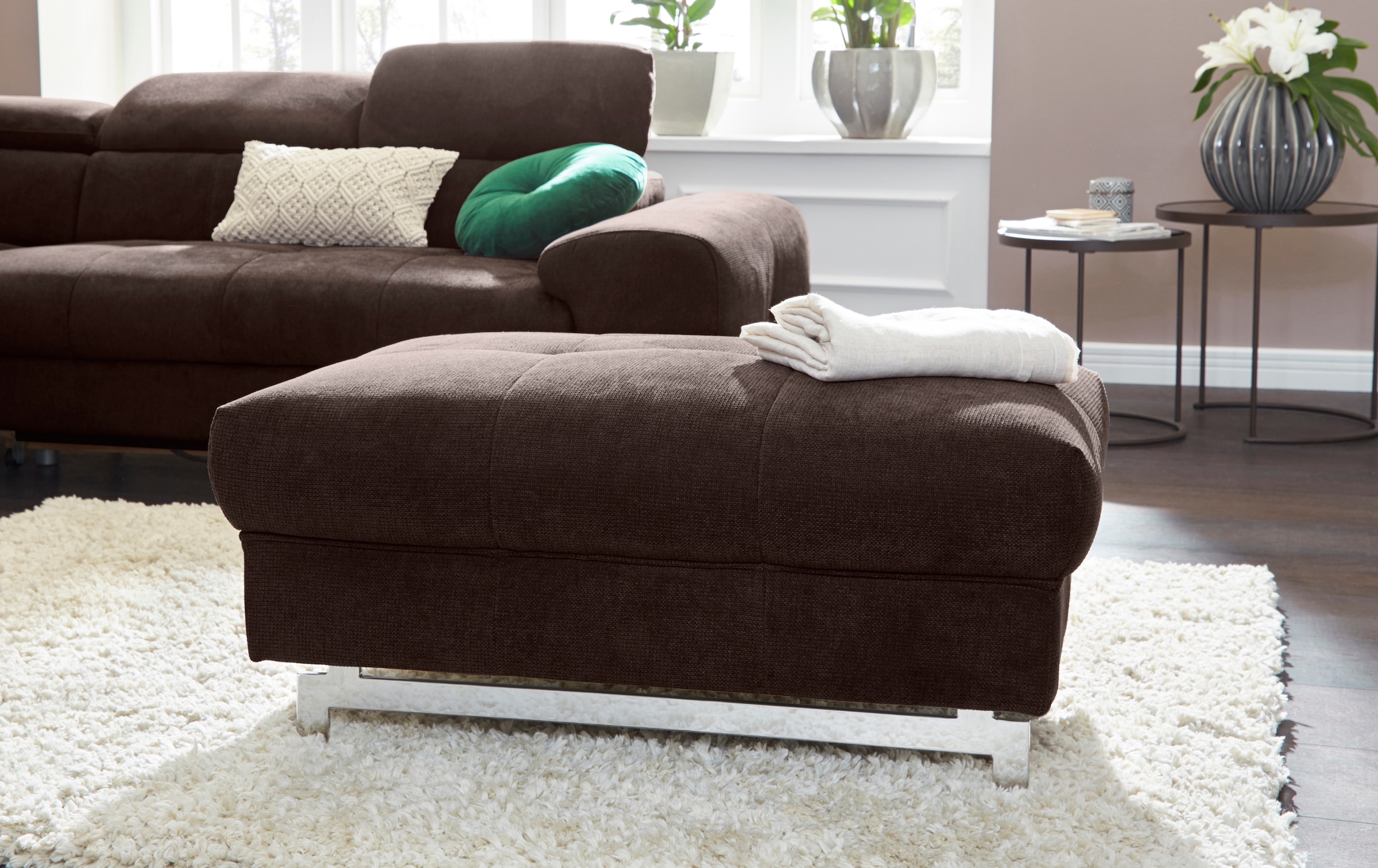 COTTA Polstergarnitur »Chef L-Form«, (Set, 2 tlg.), Set bestehend aus: Ecksofa mit Kopfteilverstellung & Hocker