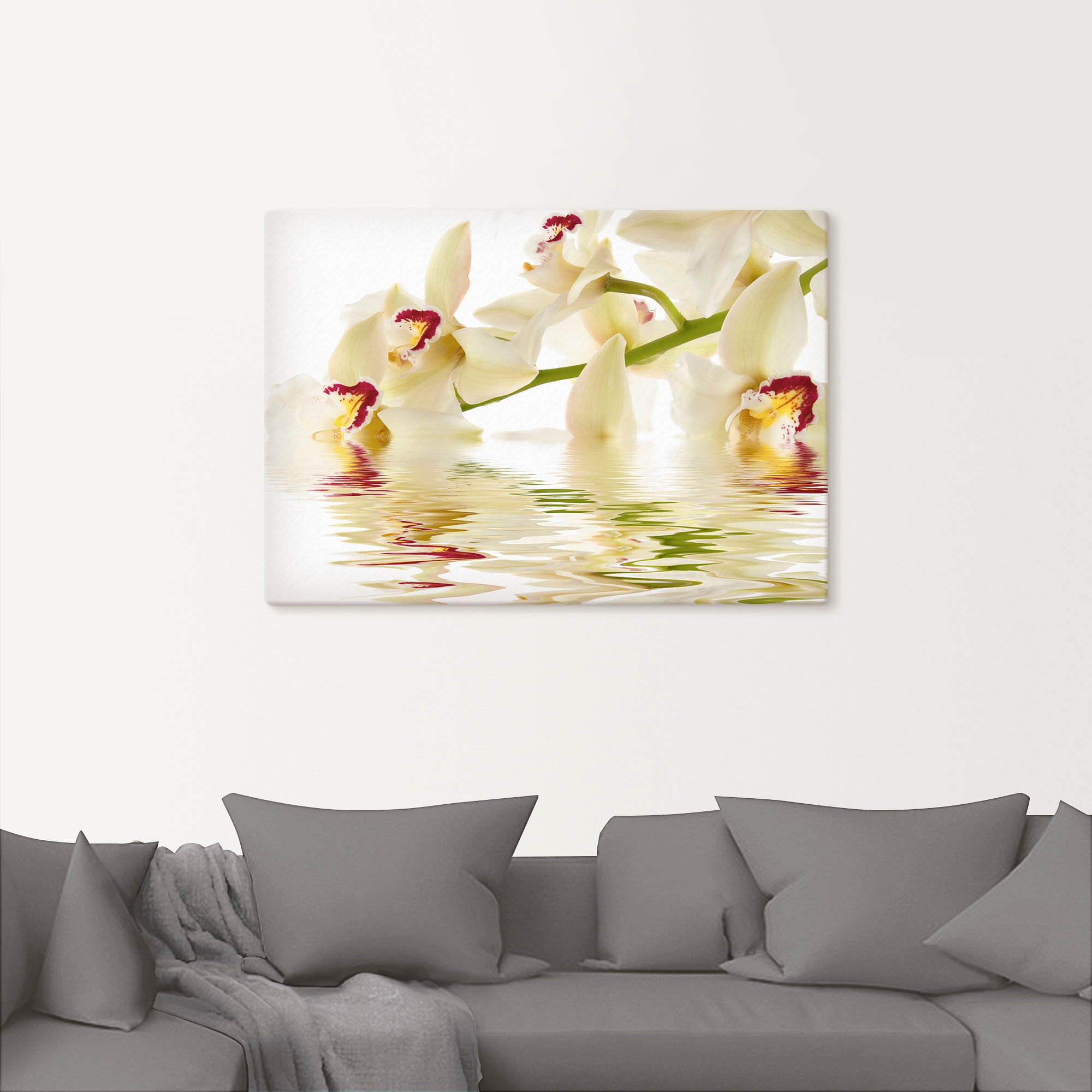 Artland Wandbild »Weisse Orchidee mit Wasserreflektion«, Blumen, (1 St.), als Leinwandbild, Poster in verschied. Grössen