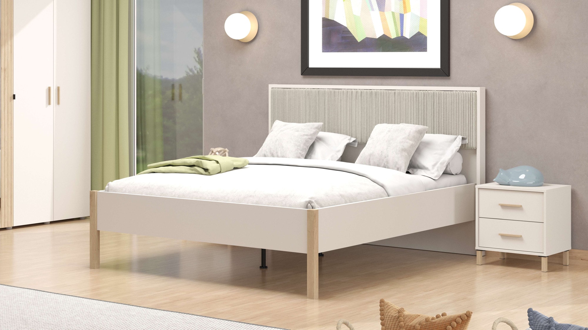 Home affaire Bett »Belfort Bett, mit gepolstertem Kopfteil, bezogen mit weichem Cordstoff« 160 oder 180x200cm, FSC®-zertifiziert, Trendfarbe cashmere