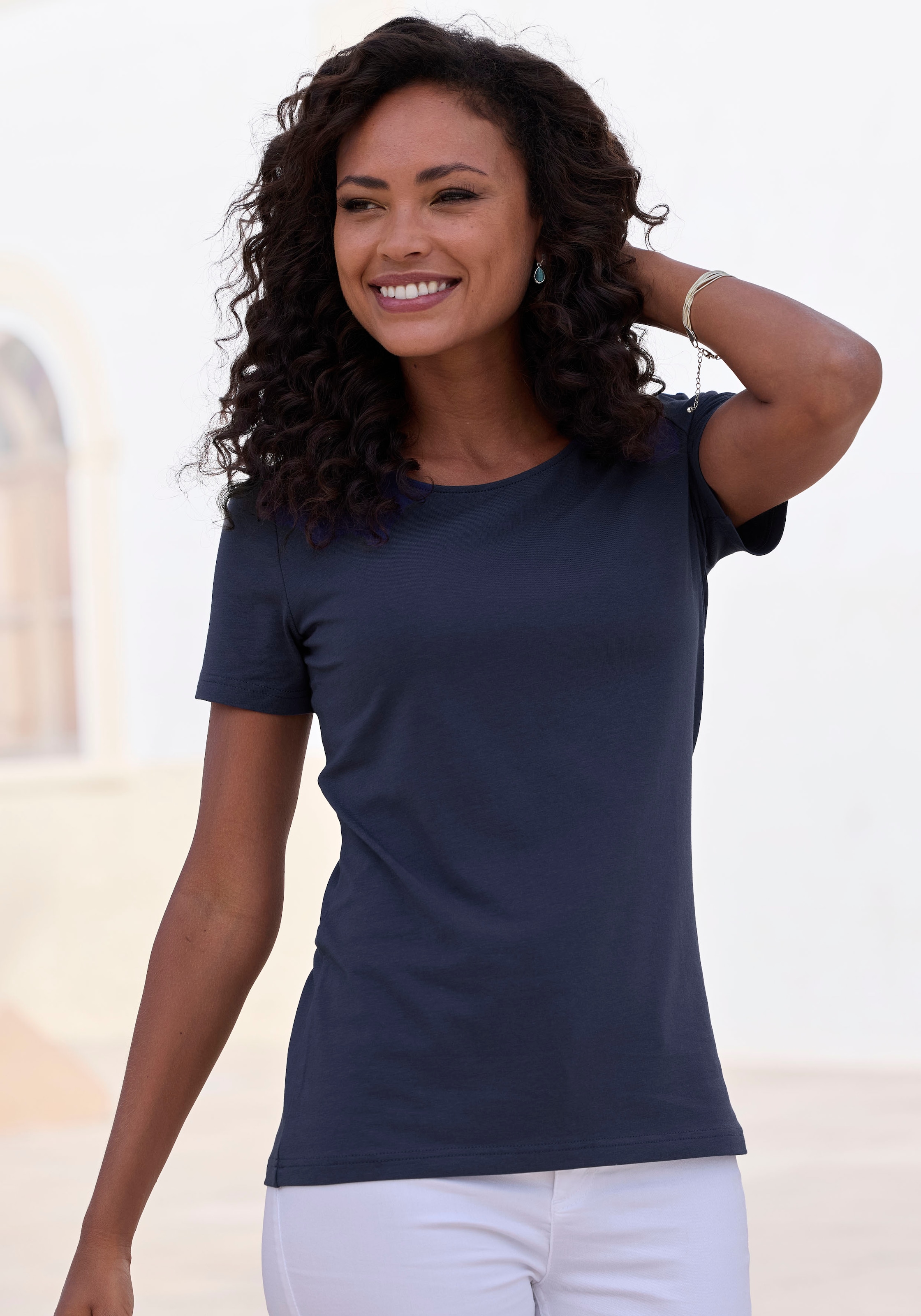 LASCANA T-Shirt »mit Rundhals-Ausschnitt«, (2er-Pack), aus elastischer Baumwoll-Modal-Qualität