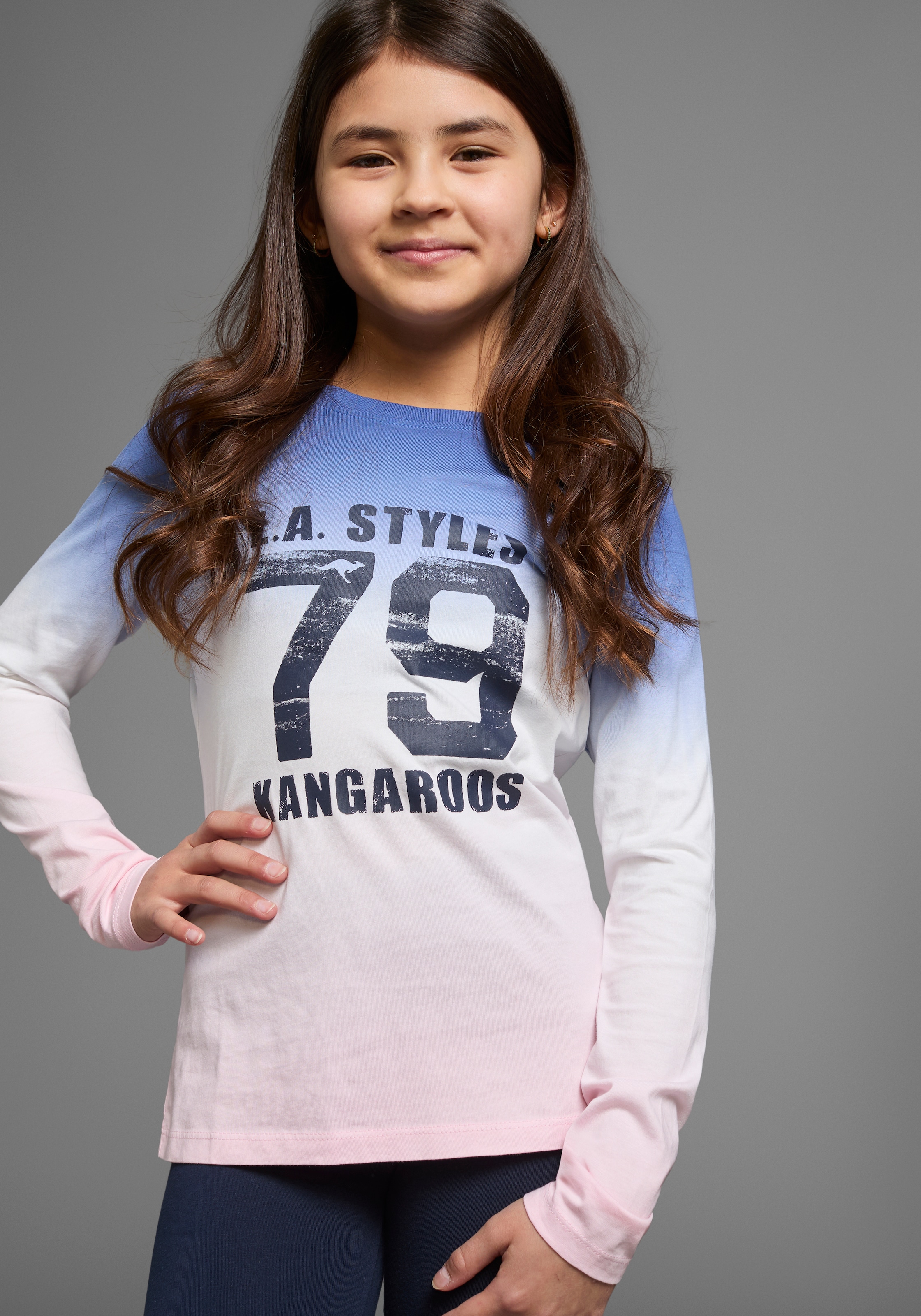 KangaROOS Langarmshirt, Langarm, taillierter Schnitt, mit Print, Rundhalsausschnitt