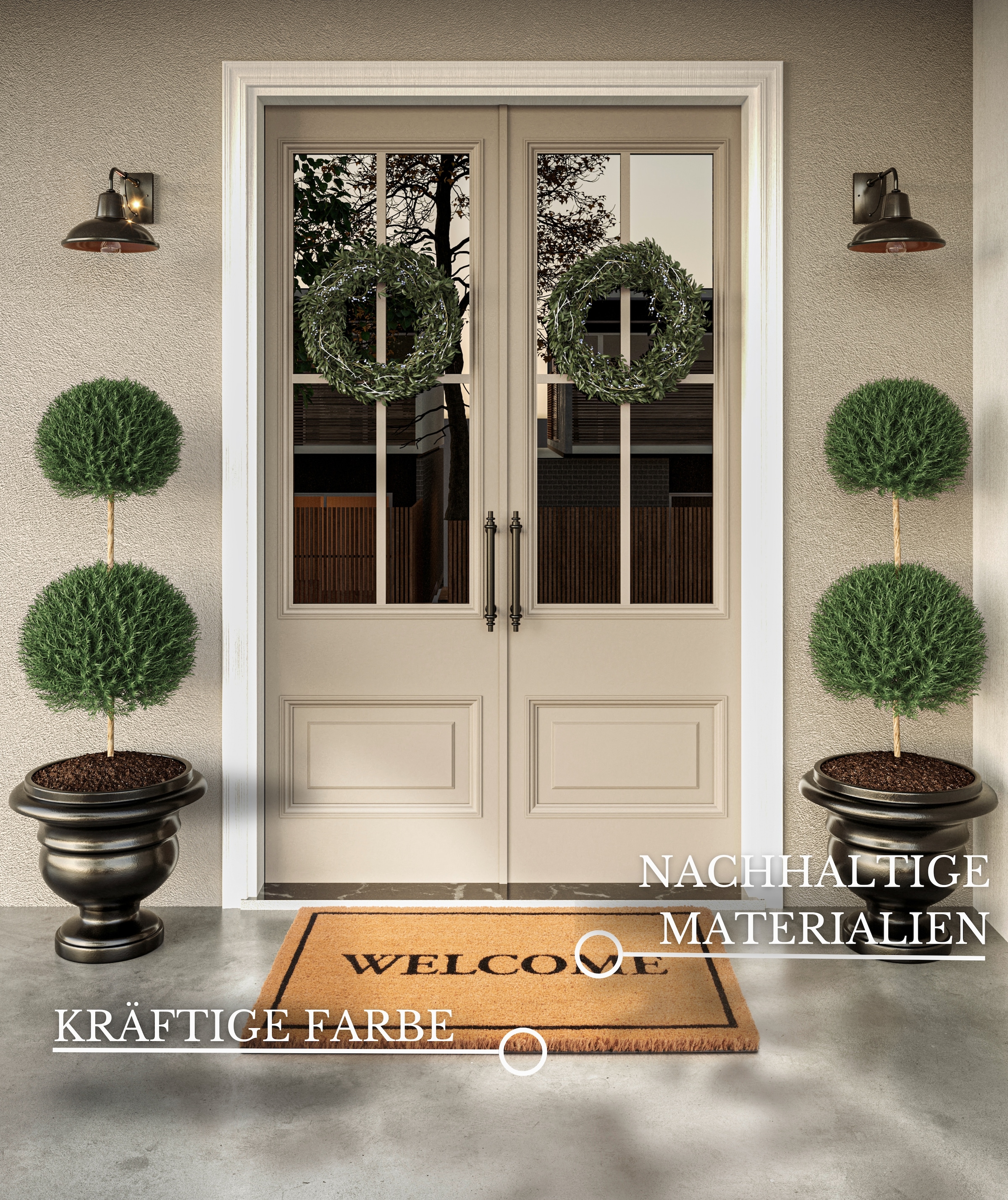 Villeroy & Boch Fussmatte »Caroline Welcome, Türmatte«, rechteckig, 23 mm Höhe, Robust, Innen, Aussen, Schmutzabtreter, Wetterfest, Natur, Kokos