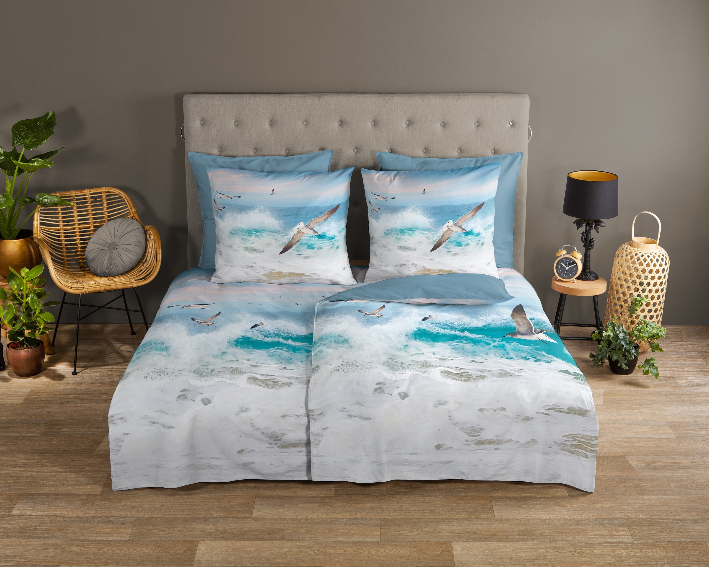 good morning Wendebettwäsche »Celle«, Baumwolle, Renforcé, Reissverschluss, Wendeoptik, Strand, Meer, Blau