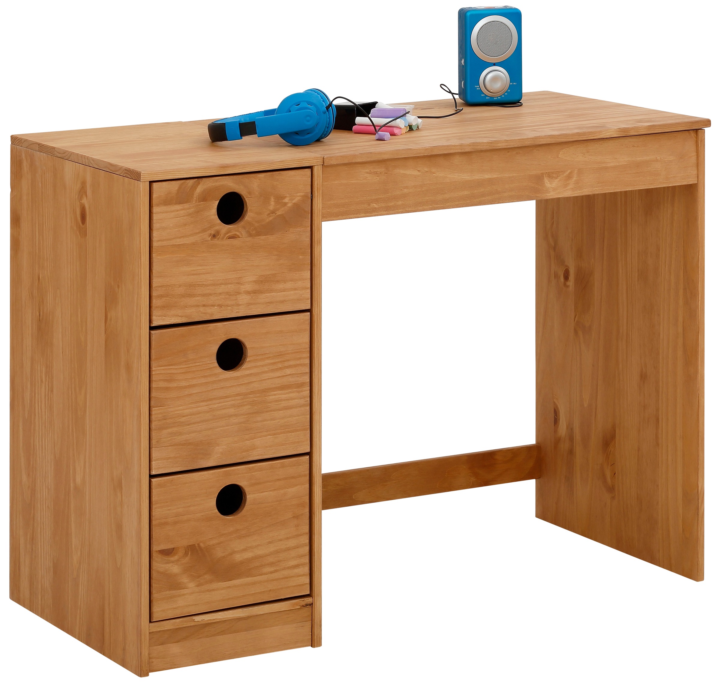 OTTO home Kinderschreibtisch "Alpi" Kiefernholz, Wangengestell, mit 3 Schubkästen, Tischbreite 100 cm