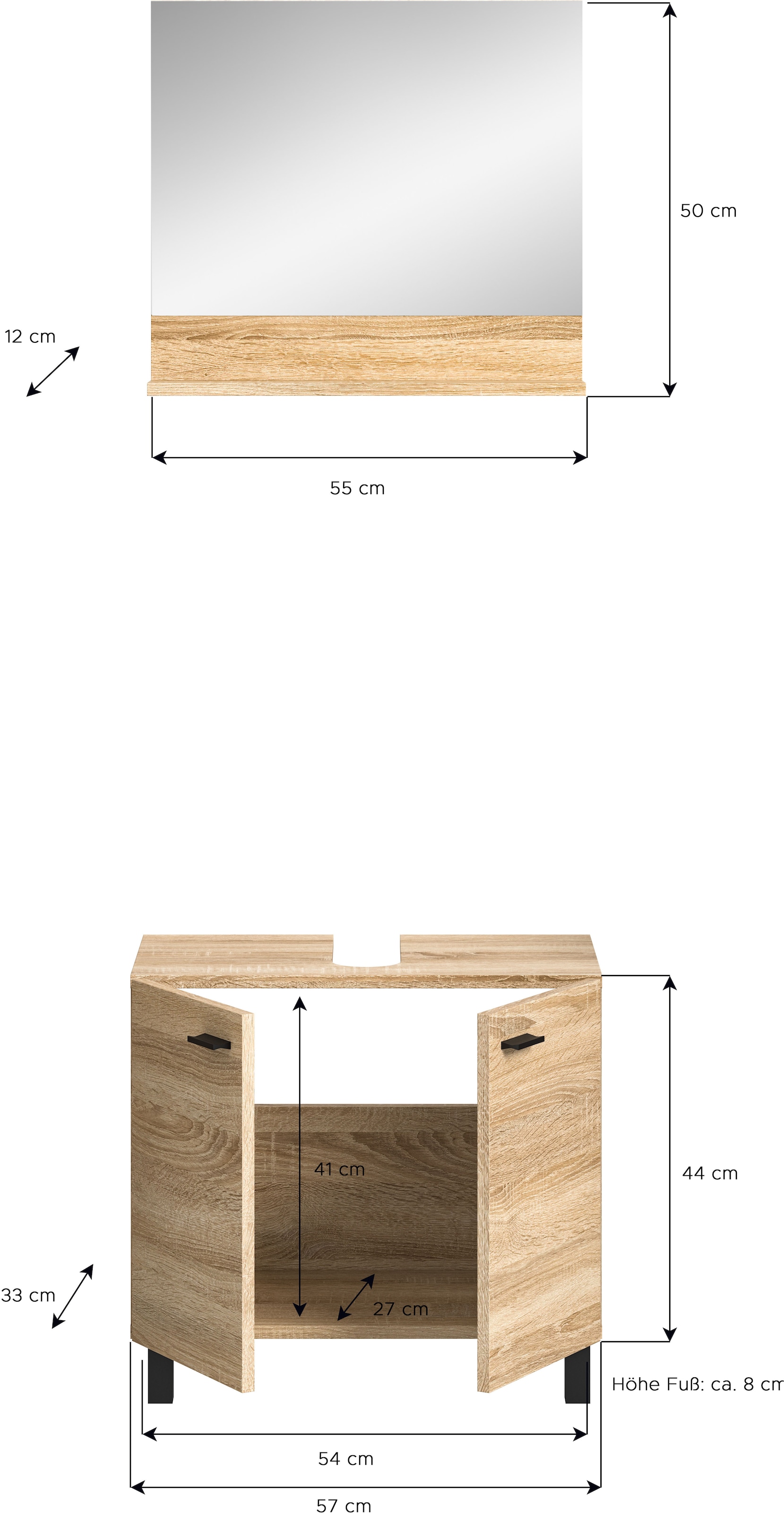 welltime Badmöbel-Set »Tampa, best. aus Waschbeckenunterschrank und Spiegel, Breite 57cm,«, (Set, 2 St.), 2-teilig, Bad-Möbel, Bad-Spiegel, Badschrank
