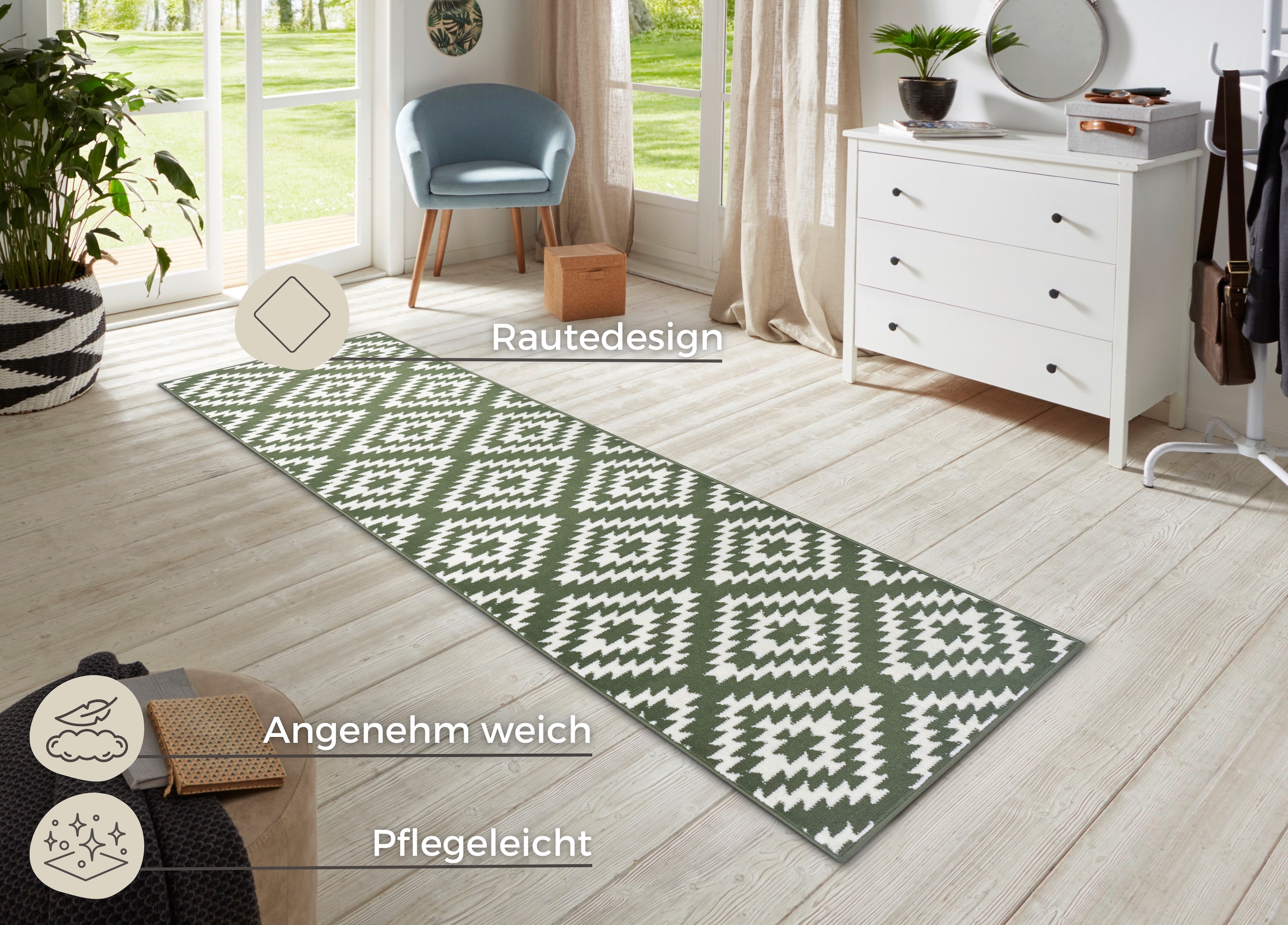 HANSE Home Läufer »Nordic«, rechteckig, 9 mm Höhe, Kurzflor, Raute, Teppich, Weich, Esszimmer, Kinderzimmer, Flur, Modern