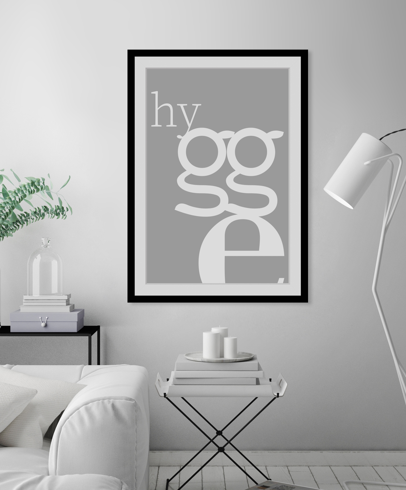 queence Bild »hygge«, Buchstaben-Schriftzug-Humor-Motivationsbilder, HD Premium Poster-Druck inkl. Holzrahmen