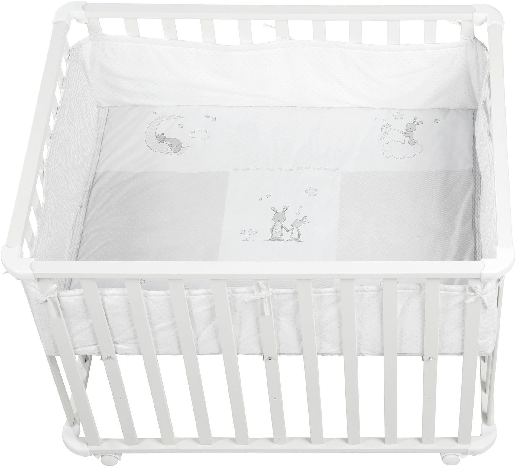 roba® Laufgitter »Fox & Bunny, weiss, 75x100 cm«, bis 15 kg, mit Stoffeinlage; Rollen, höhenverstellbar