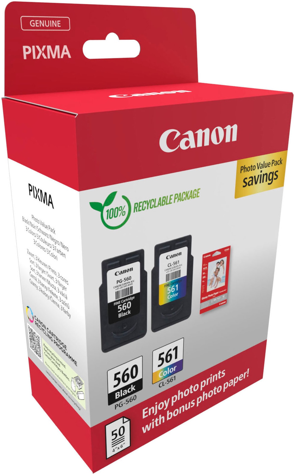 Canon Tintenpatrone »PG-560/CL-561 Photo Value Pack«, (Packung, 2 St.)