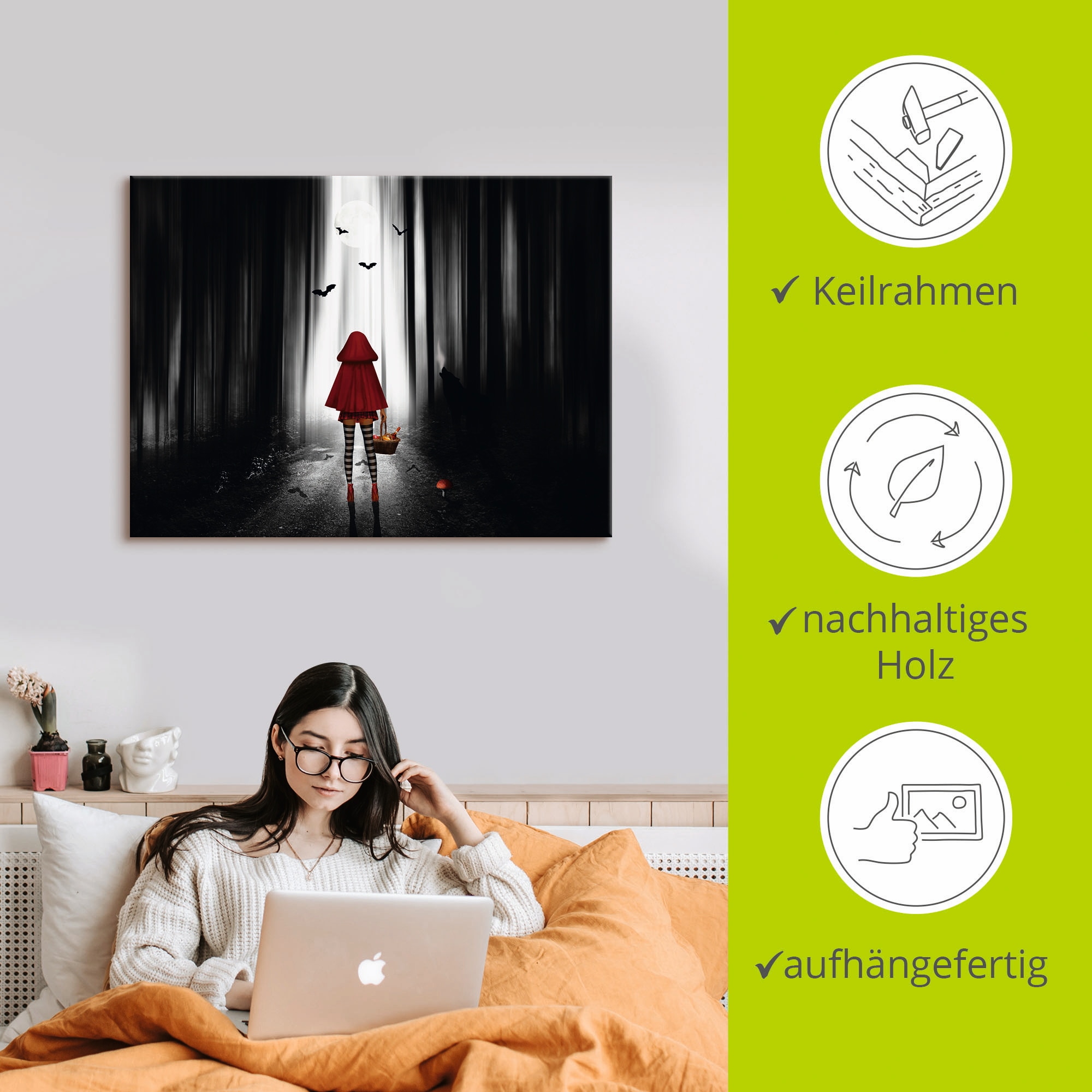Artland Wandbild »Das Rotkäppchen auf High Heels«, Dark Fantasy, (1 St.), als Alubild, Outdoorbild, Leinwandbild, Poster in verschied. Grössen