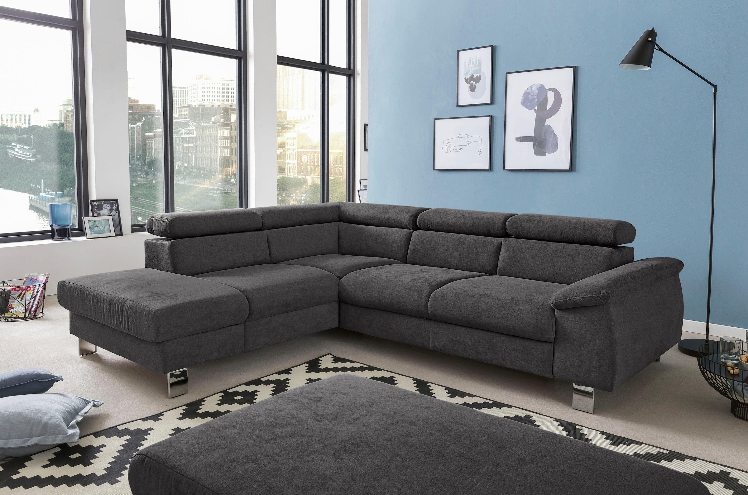COTTA Ecksofa »Komaris L-Form, B: 249 cm«, mit Kopfteilverstellung, optional Bettfunktion, Bettkasten & Licht