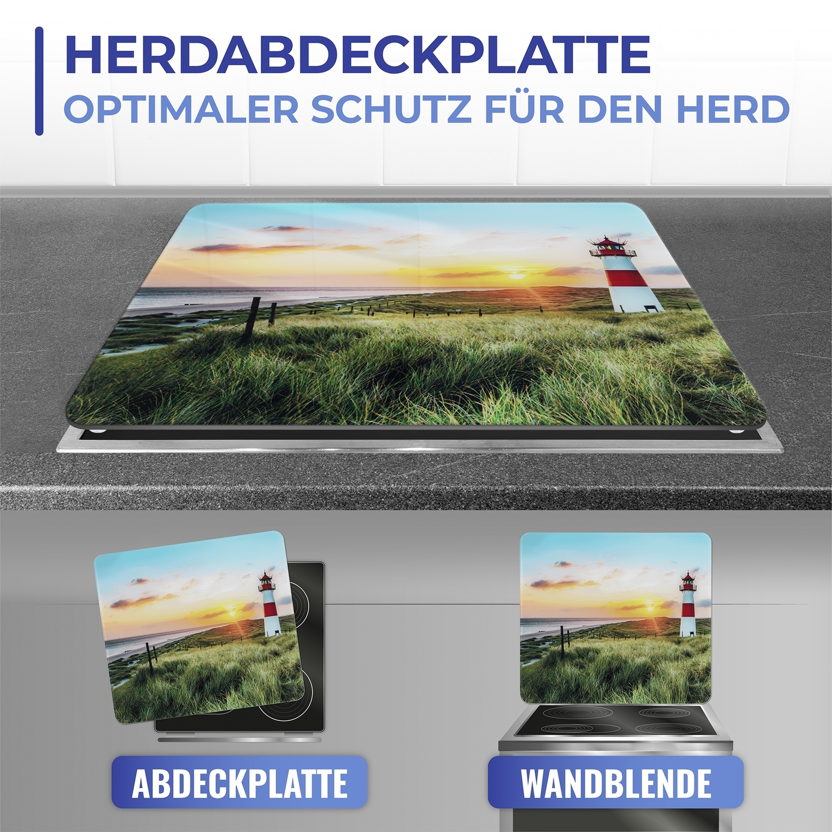 Maximex Schneide- und Abdeckplatte »Modell Leuchtturm«, Spritzschutz, Herdblende, Schneidbrett, für Glaskeramik-Kochfelder