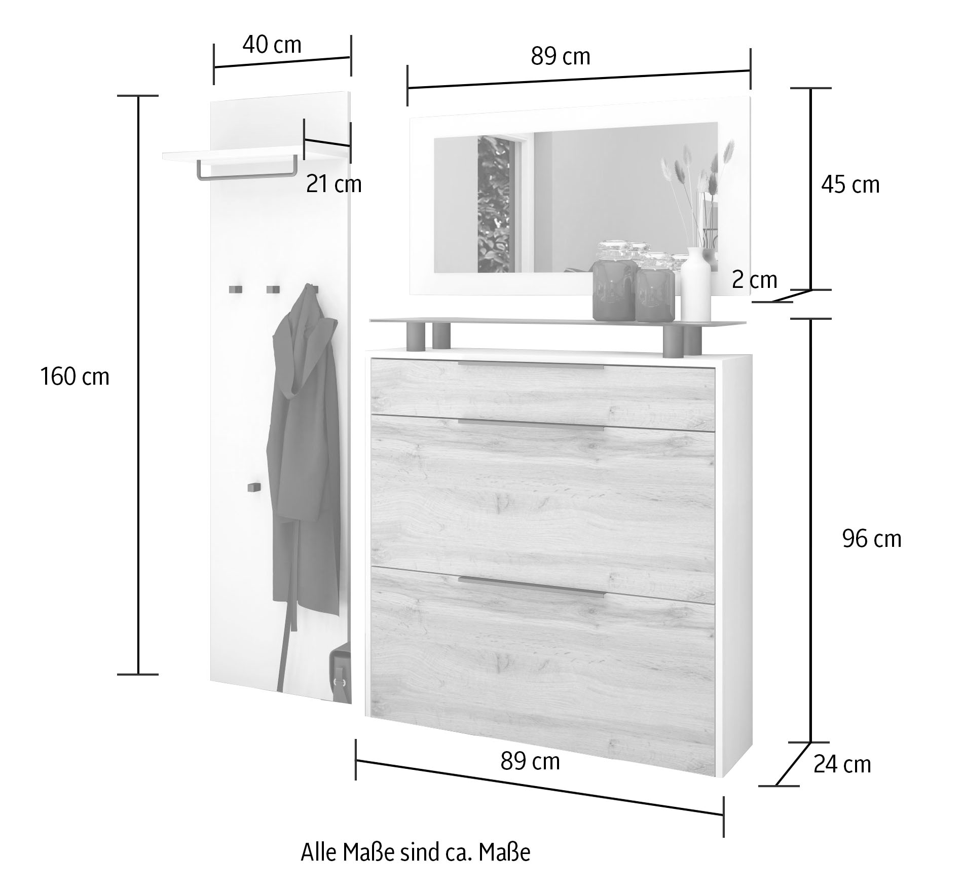borchardt Möbel Garderoben-Set »Tom«, (3 St.), Schuhschrank hängend