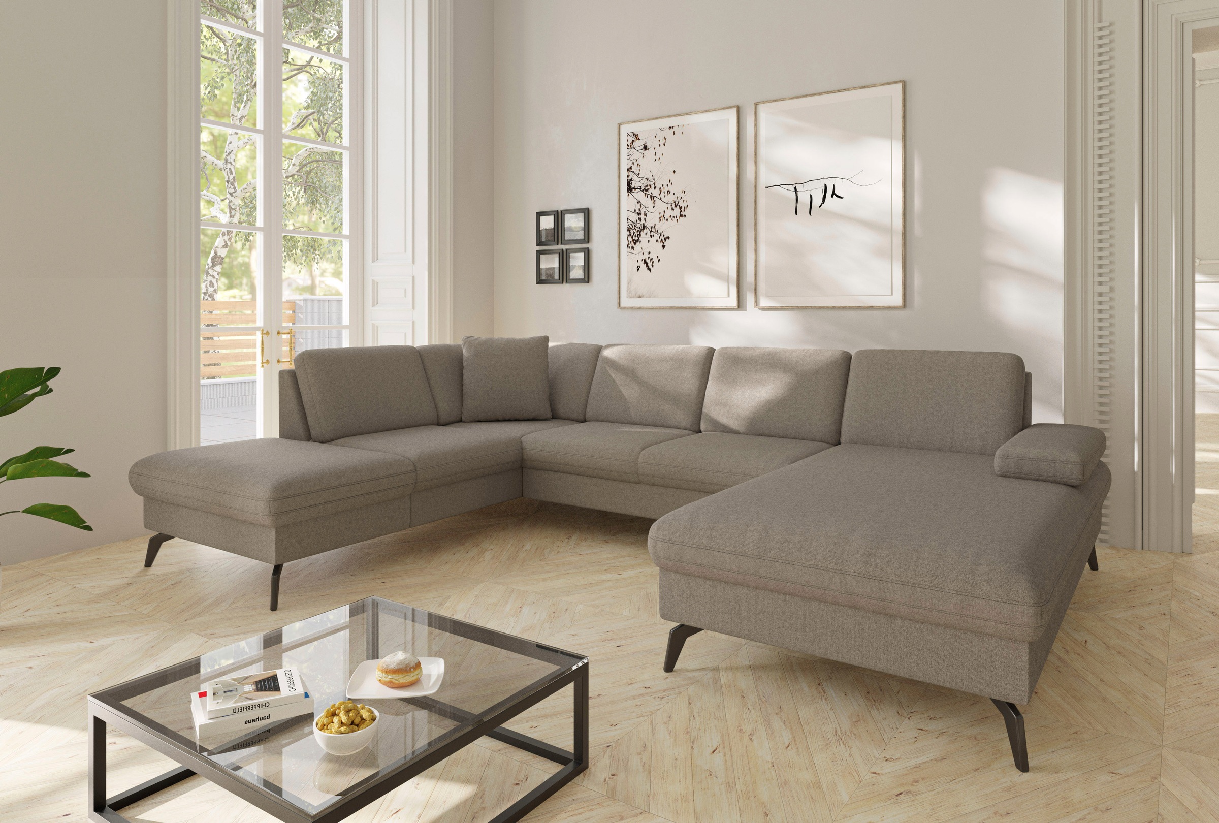 sit&more Wohnlandschaft »Morris Jubi U-Form«, inkl. Armteilfunktion und 1 Zierkissen, wahlweise mit Bettfunktion