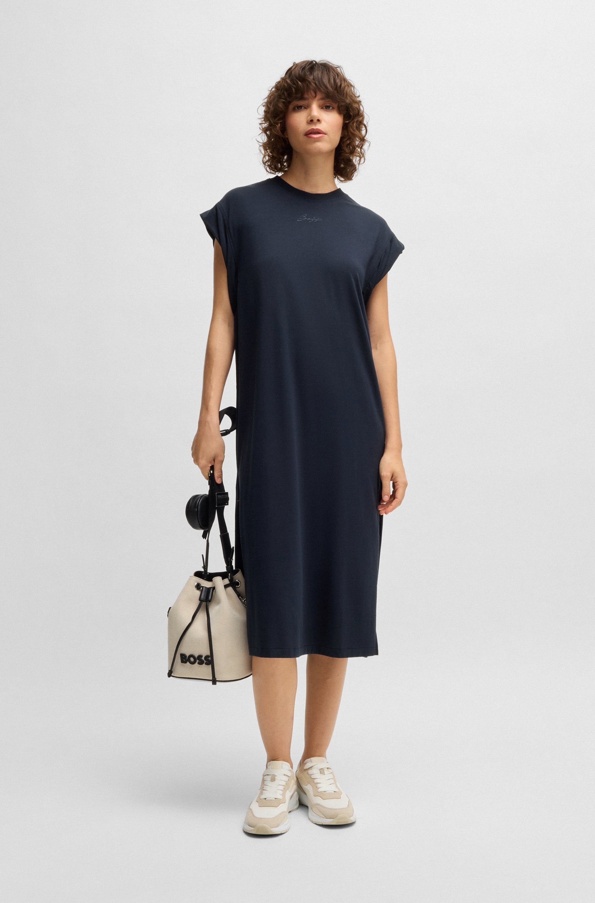 BOSS ORANGE Jerseykleid »Edress Premium Damenmode« mit Schlitzen, Logoschriftzug