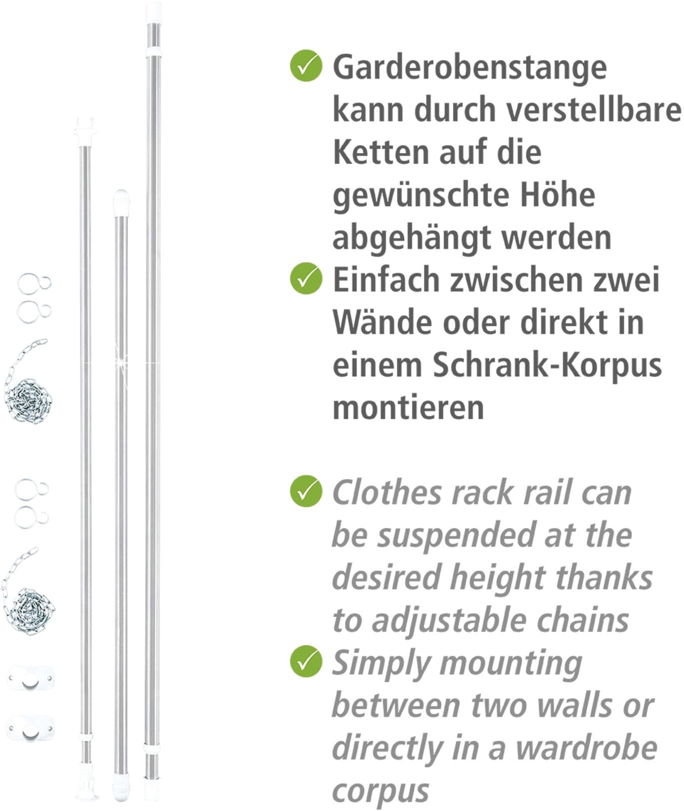 WENKO Teleskopregal »Garderobe«, (Set, 3 St.), flexibles Kleiderstangensystem, belastbar bis 110 kg