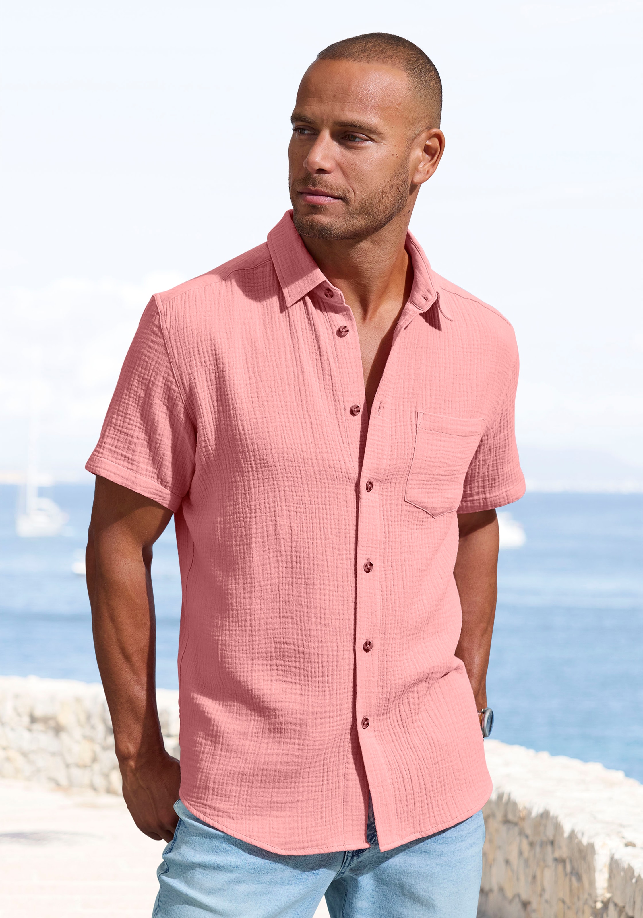 Beachtime Kurzarmhemd »Regular fit« Kurzarm, Freizeithemd aus Musselin-Ware