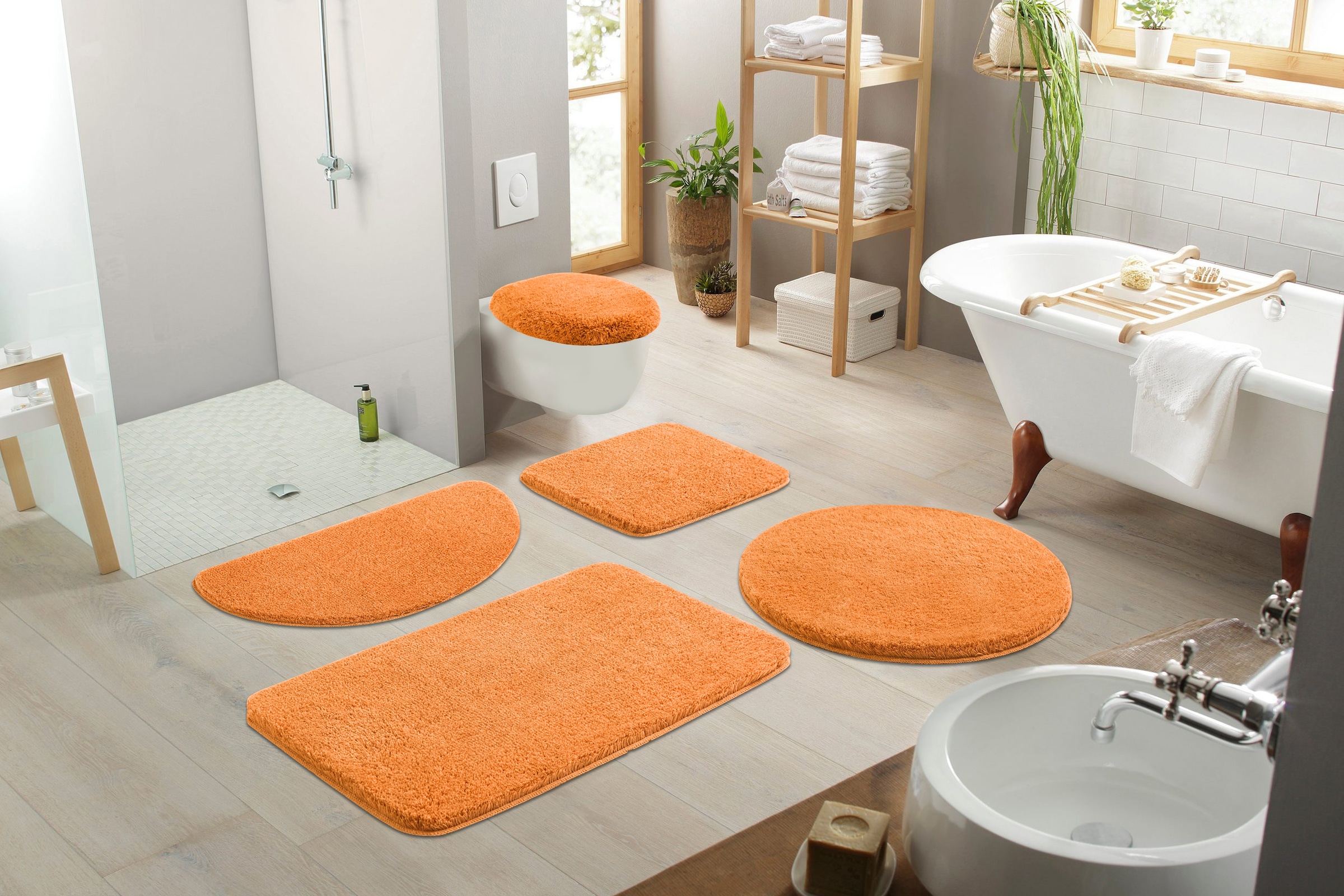 my home Badematte »Merida, Badvorleger, Badezimmer Teppich«, rutschhemmend beschichtet, fussbodenheizungsgeeignet-schnell trocknend-strapazierfähig, Badteppich, Uni Farben, rechteckig, rund & als 2-tlg. Set erhältlich
