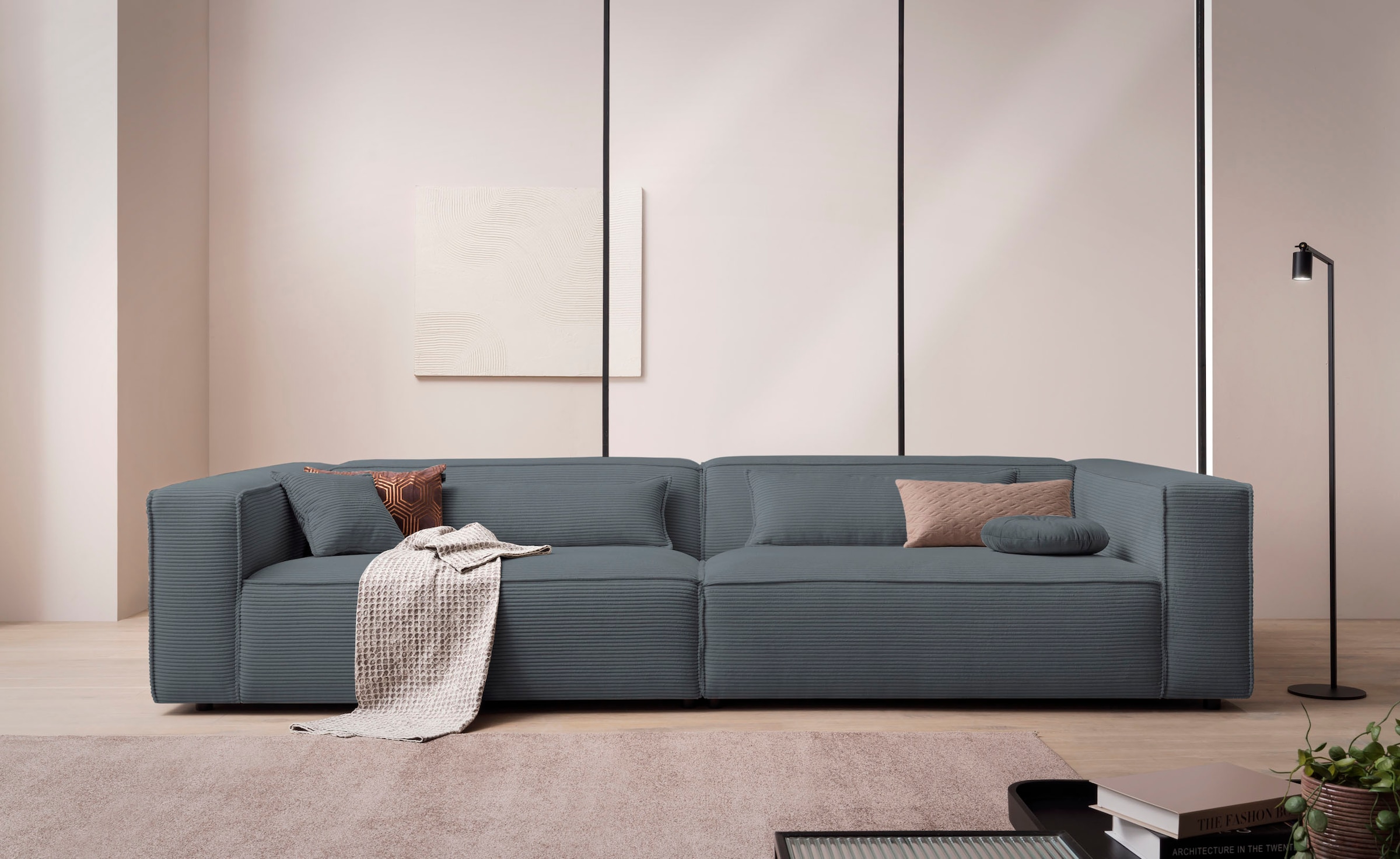 LeGer Home by Lena Gercke 3-Sitzer »PIARA, XXL Sofa mit Kedernaht, Big-Sofa in Cord oder Leinenoptik«, schwarze Füsse, bequemer Sitzkomfort, extra tiefe Sitzfläche