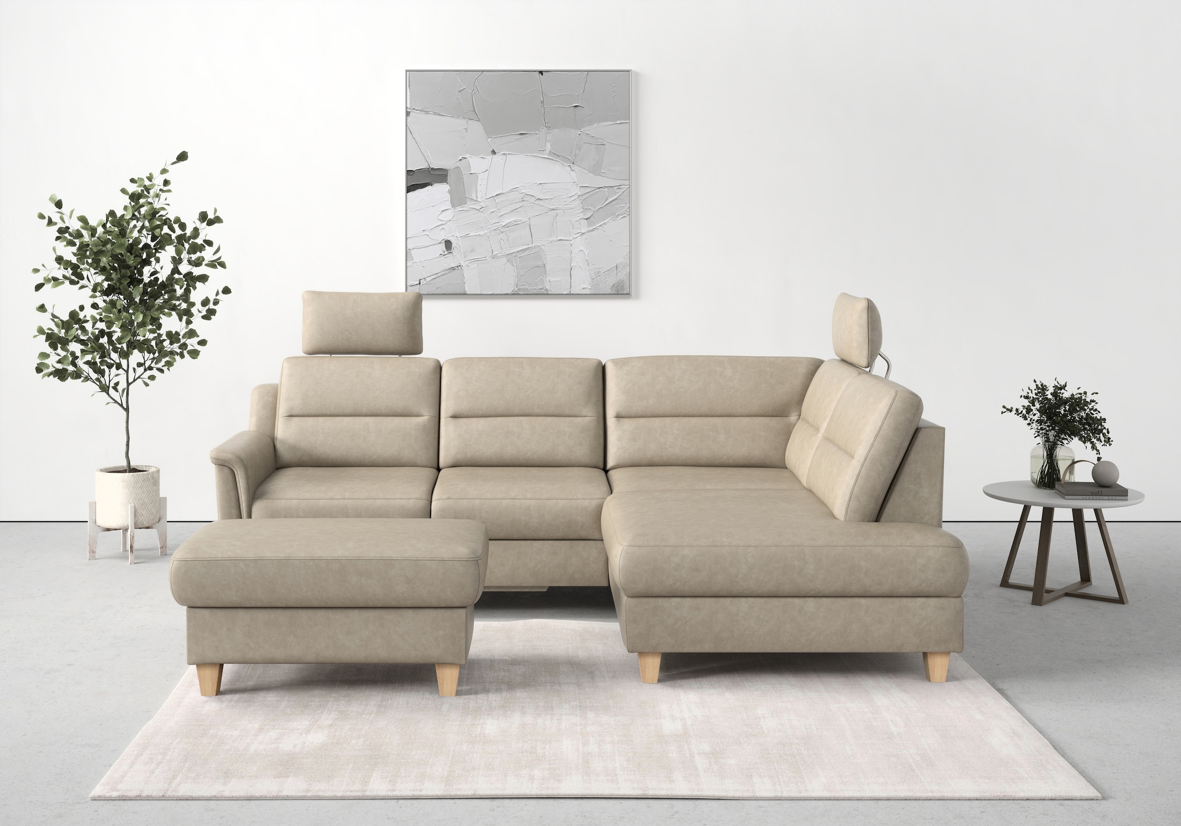 sit&more Stauraumhocker »Farö«, mit Stauraum und Federkern und naturfarbenen Füssen