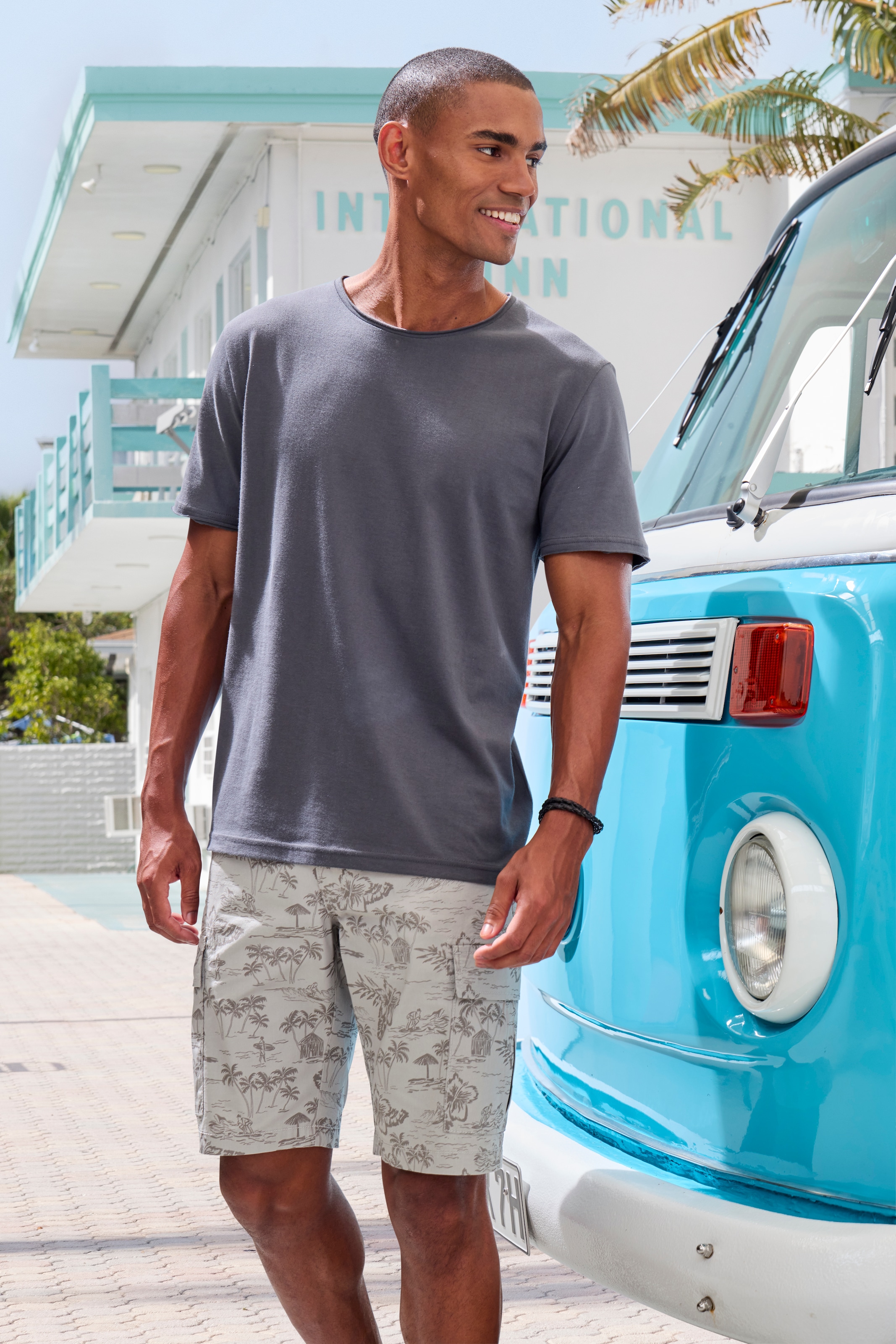 John Devin Cargoshorts, kurze Hose aus elastischer Baumwolle, modisch bedruckt