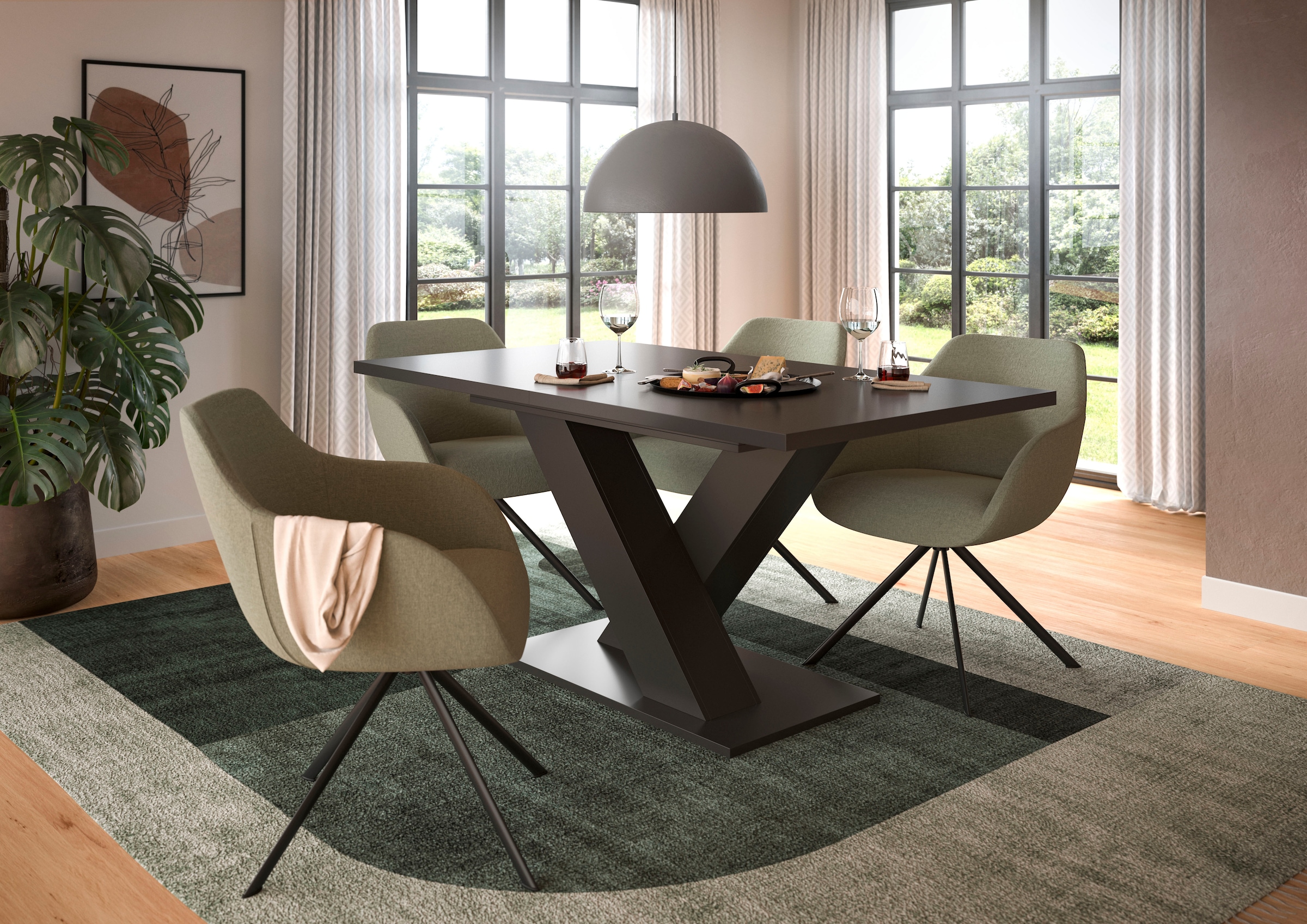 INOSIGN Esstisch »Motus, ausziehbar 150 -190 cm, inklusive 40 cm Einlegeplatte«, (Set, 1 St.), X-Gestell mit Bodenplatte, Tisch, Küchentisch, Esszimmer, Küche