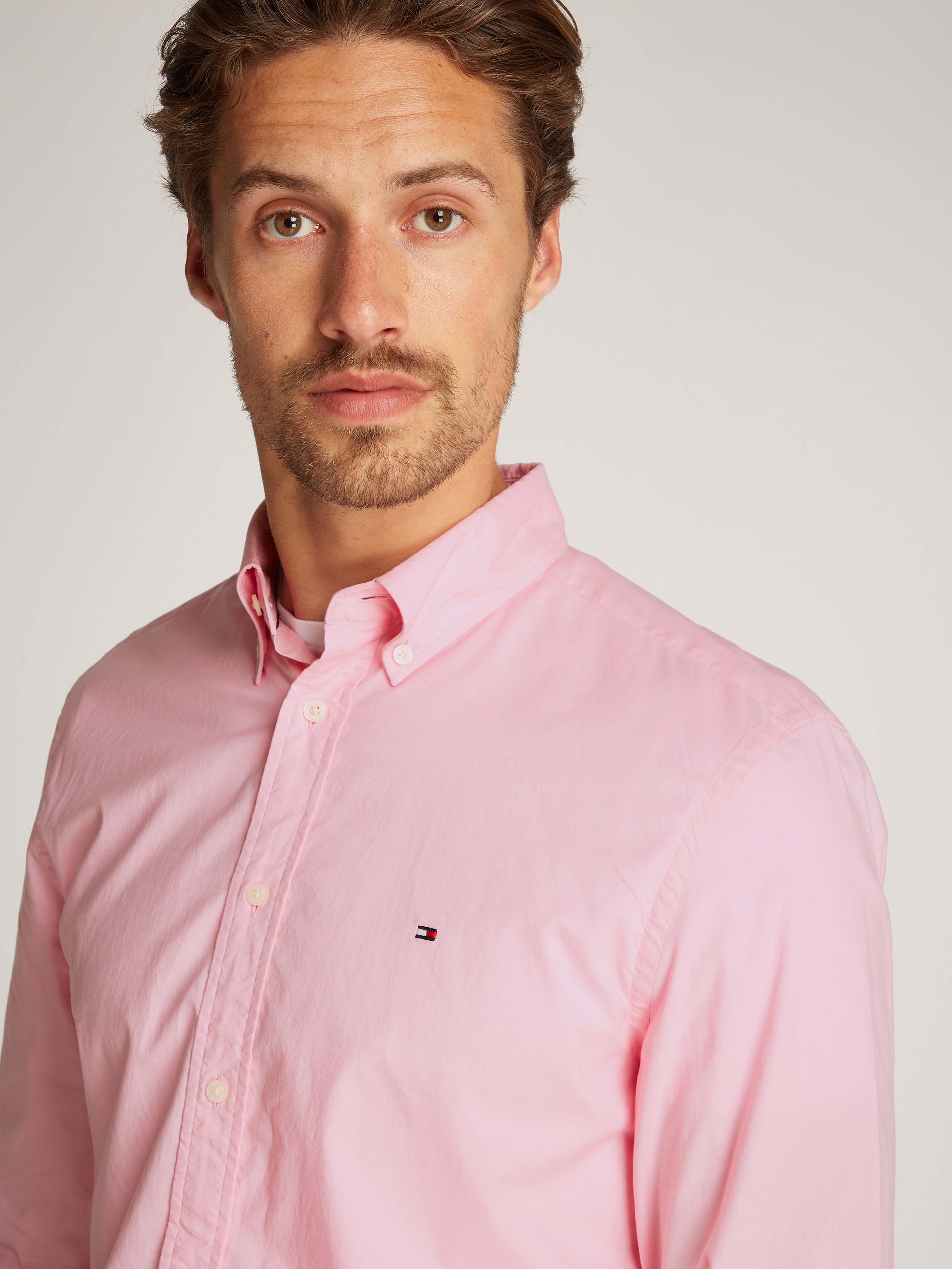 Tommy Hilfiger Businesshemd »FLEX POPLIN SOLID RF SHIRT mit Button-down und Rückenfalte«, unifarben, klassisch, regular fit, Baumwolle, Kragen