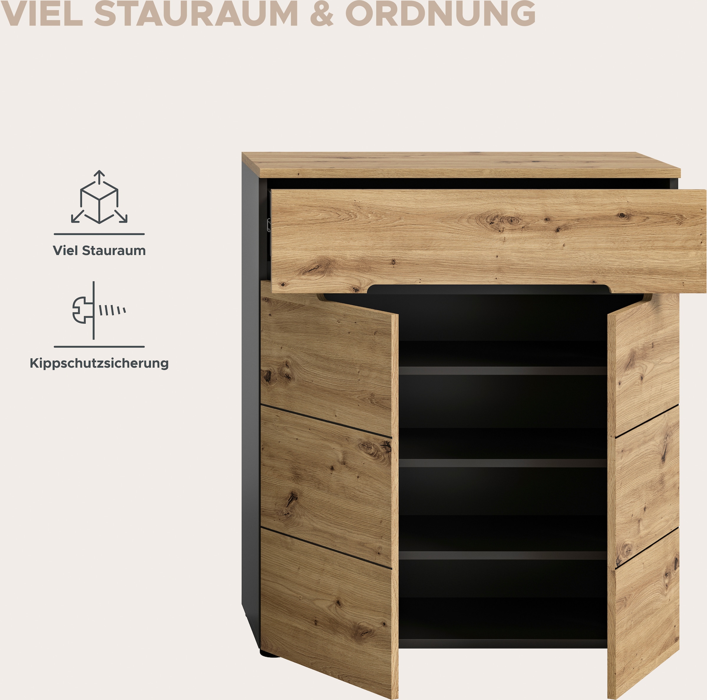INOSIGN Schuhkommode »REHAT, TOPSELLER!, Breite 80cm, 2 Türen, 1 Schubkasten, 4 Fächer«, Schuhschrank, Kommode, Garderobenschrank, Anrichte