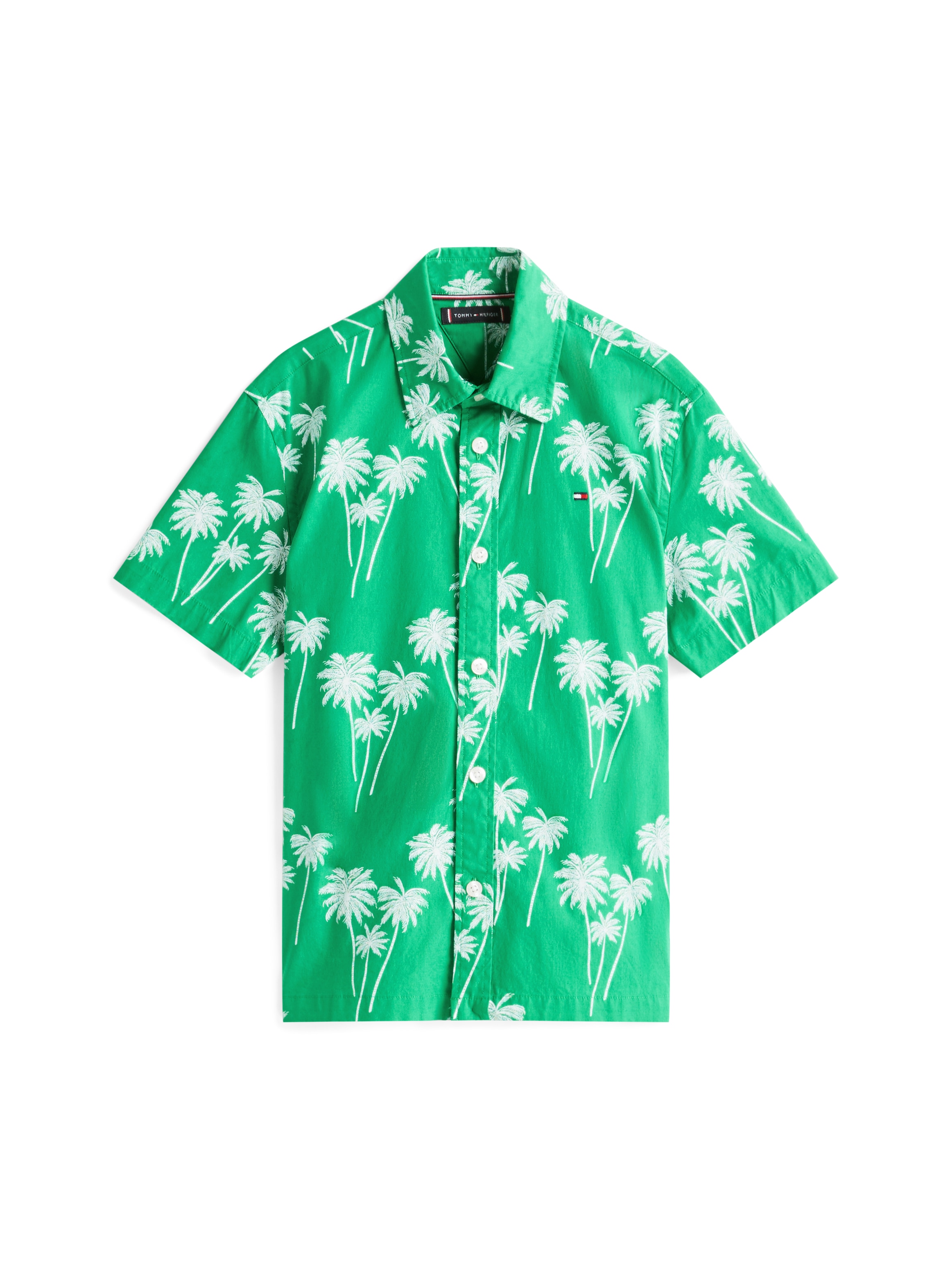 Tommy Hilfiger Kurzarmshirt »STRETCH POPLIN PRINTED SHIRT SS«, mit Palmenprint