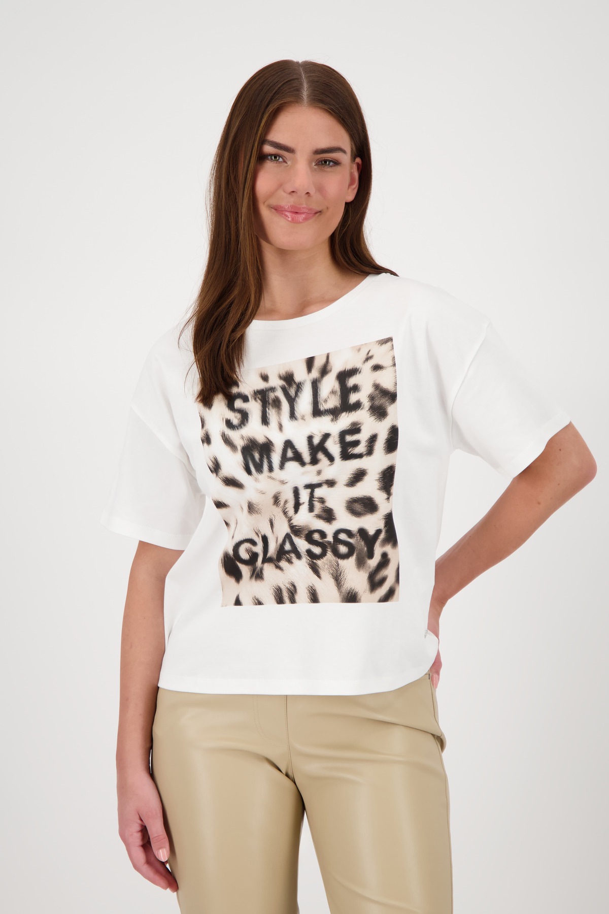 Monari T-Shirt »Shirt Leo + Schrift« Mit Rundhalsausschnitt