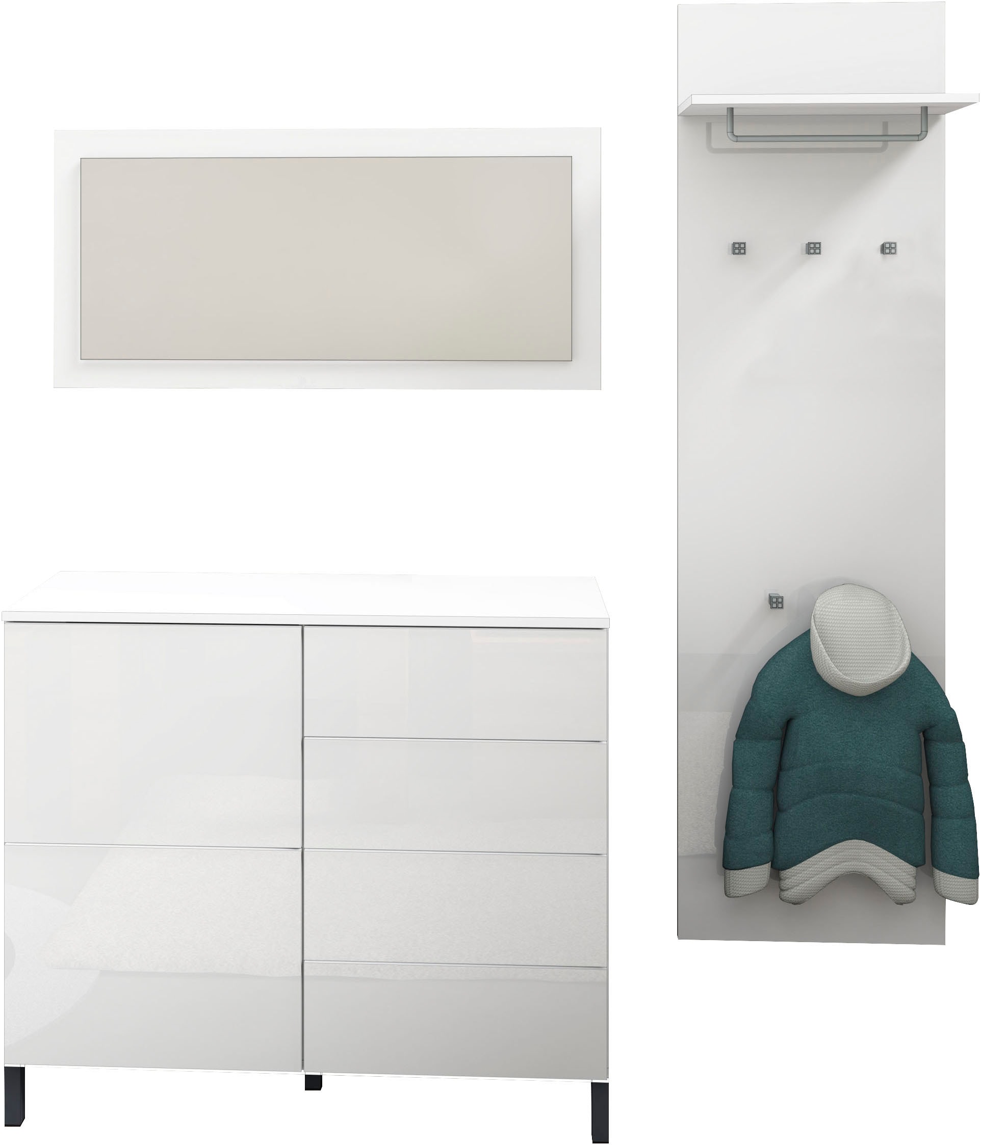 borchardt Möbel Garderoben-Set, (3 St.), Drucköffner (Push-To-Open), höhenverstellbare Einlegeböden
