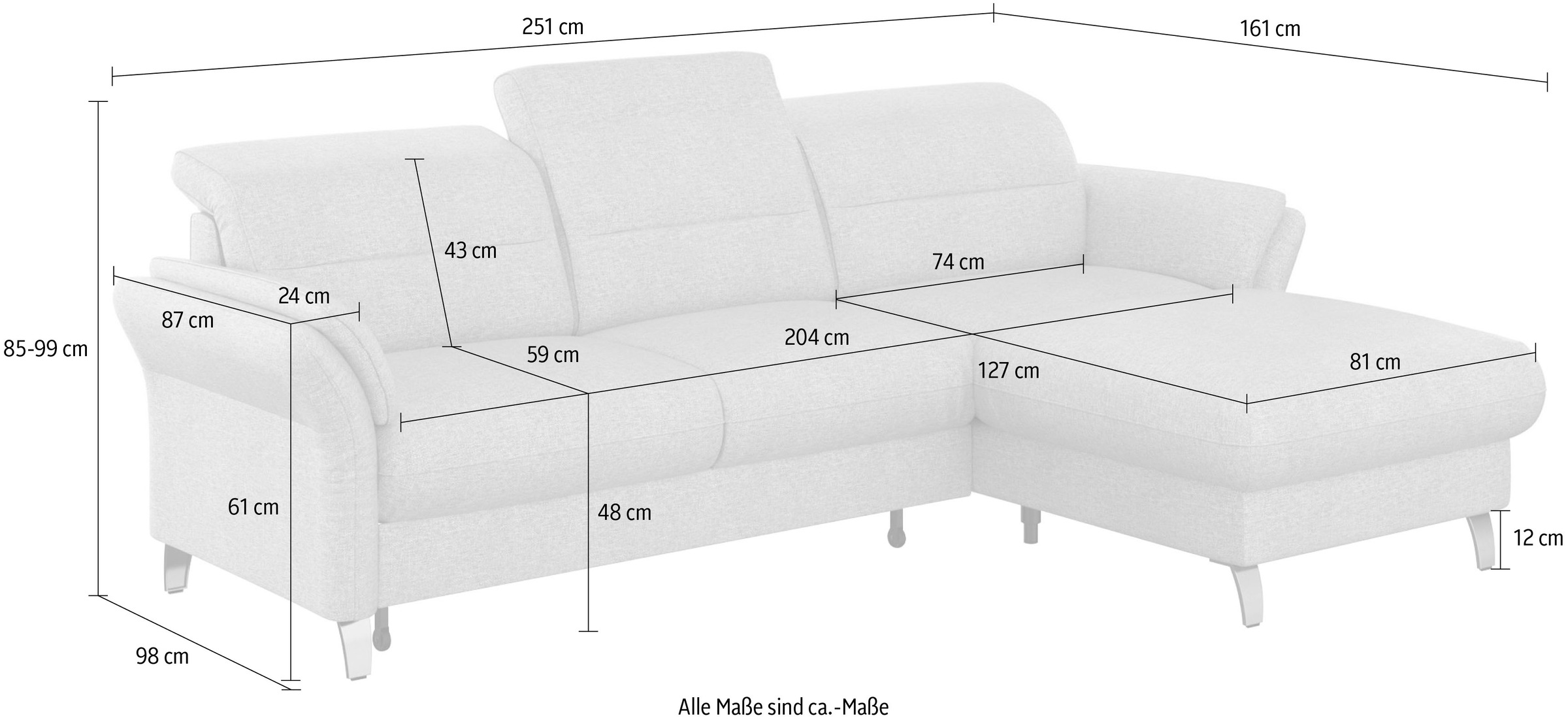 sit&more Ecksofa »Grenoble L-Form mit Federkern«, wahlweise mit Bettfunktion, Bettkasten, Arm- und Kopfteilverstellung