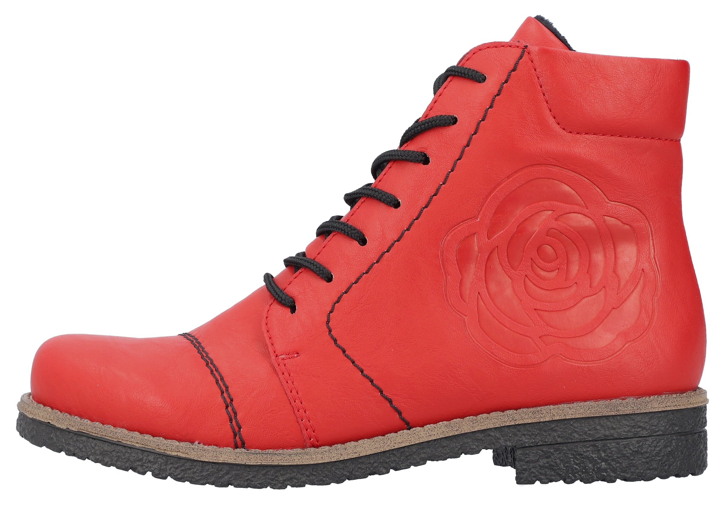 Rieker Schnürstiefelette, Schnürboots, Reissverschluss-Stiefelette, Blockabsatz, Rosenmuster