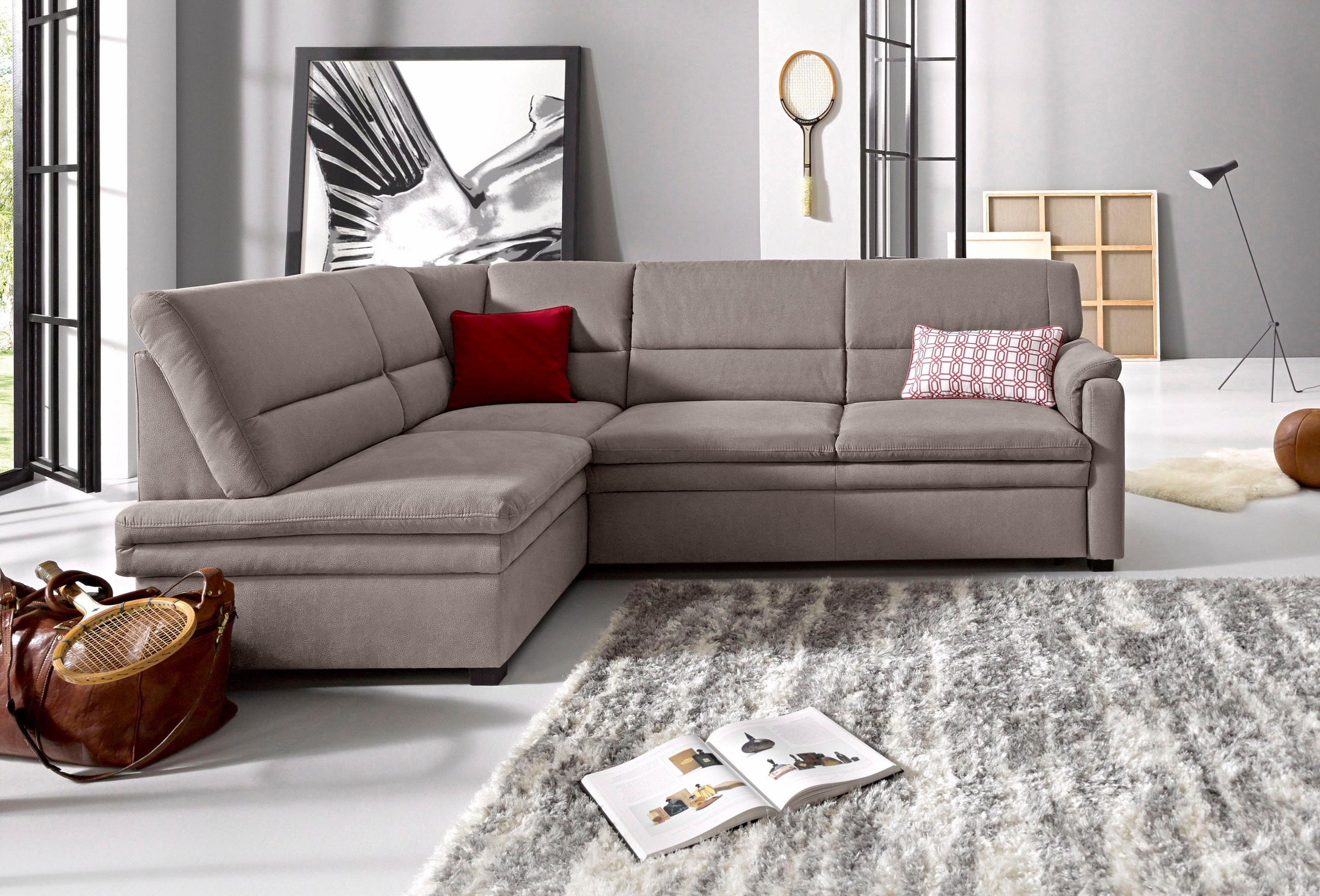 sit&more Ecksofa »Pisa L-Form«, mit Federkern, wahlweise mit Bettfunktion