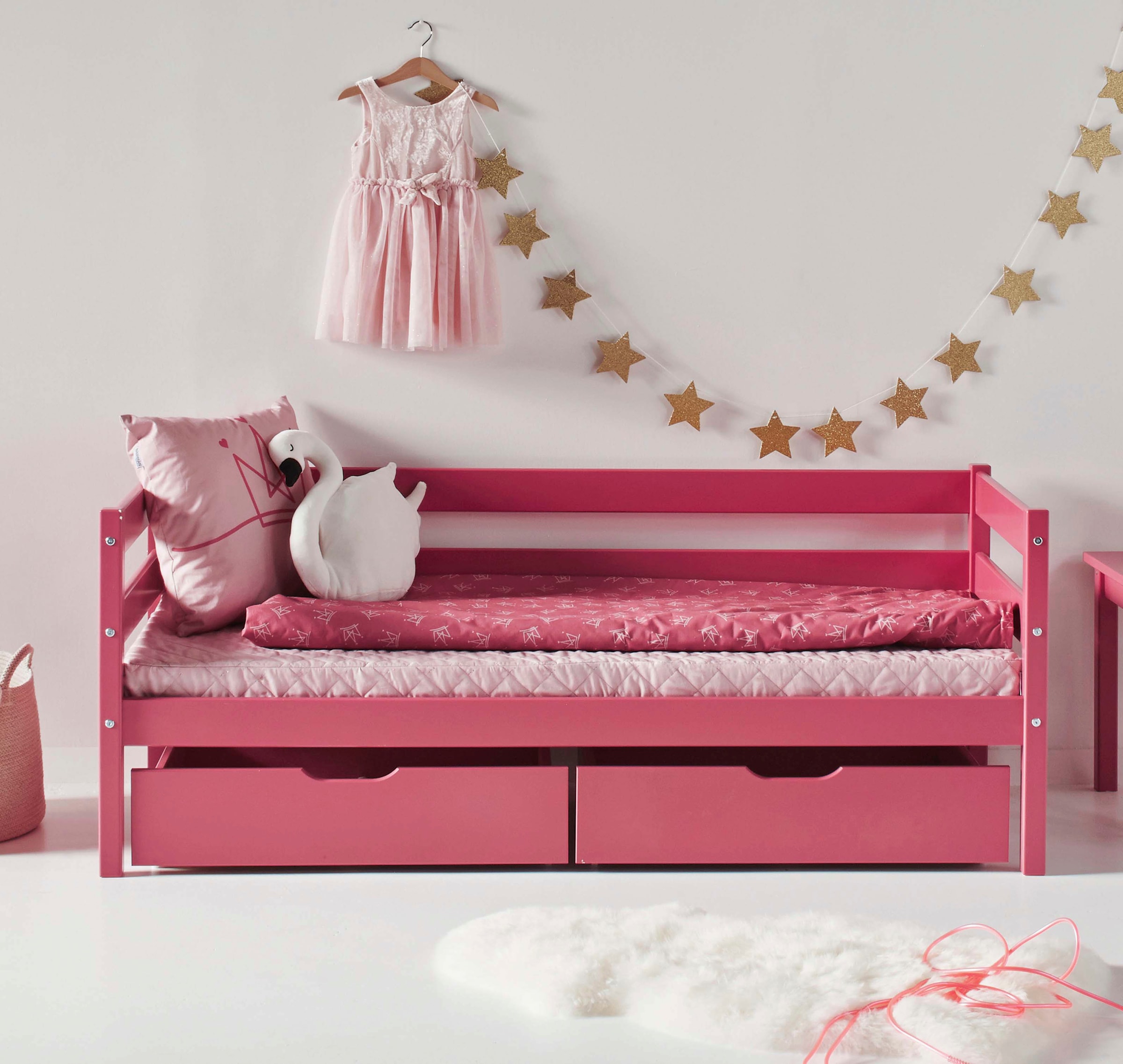 Hoppekids Einzelbett "ECO Comfort Kinderbett, Kiefer Massivholz, Jugendbett inkl. Rollrost" 70x160 cm, wahlweise in verschieden Farben/ Matratze/ Absturzsicherung