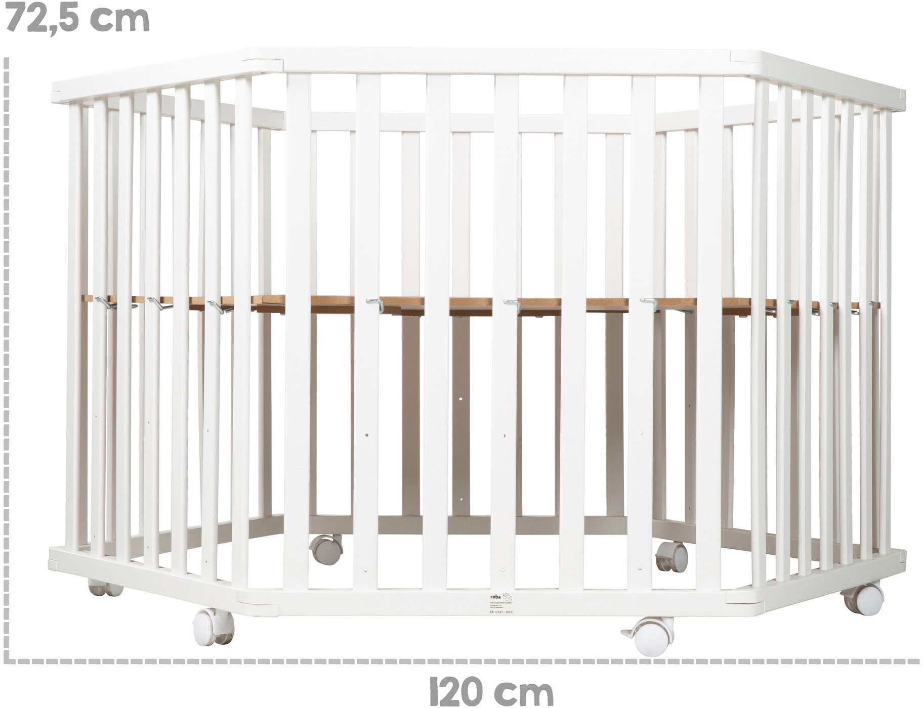 roba® Laufgitter »Rock Star Baby, 6-eckig, weiss«, bis 15 kg, mit Stoffeinlage und Nestchen; Rollen, höhenverstellbar