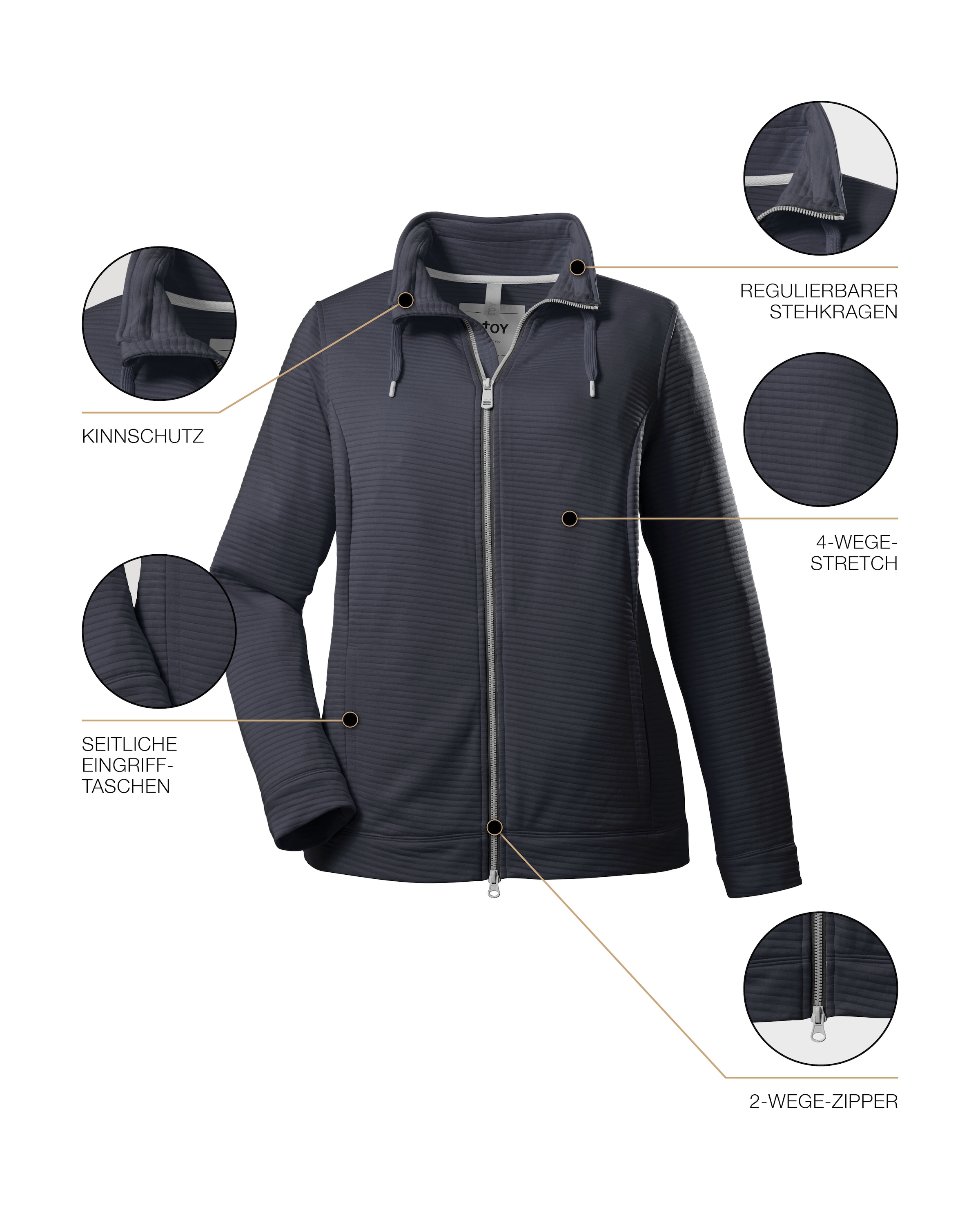 STOY Strickjacke »STS 13 WMN FLX JCKT«, Leichte Powerstretchjacke mit 4-Wege-Stretch und Kinnschutz