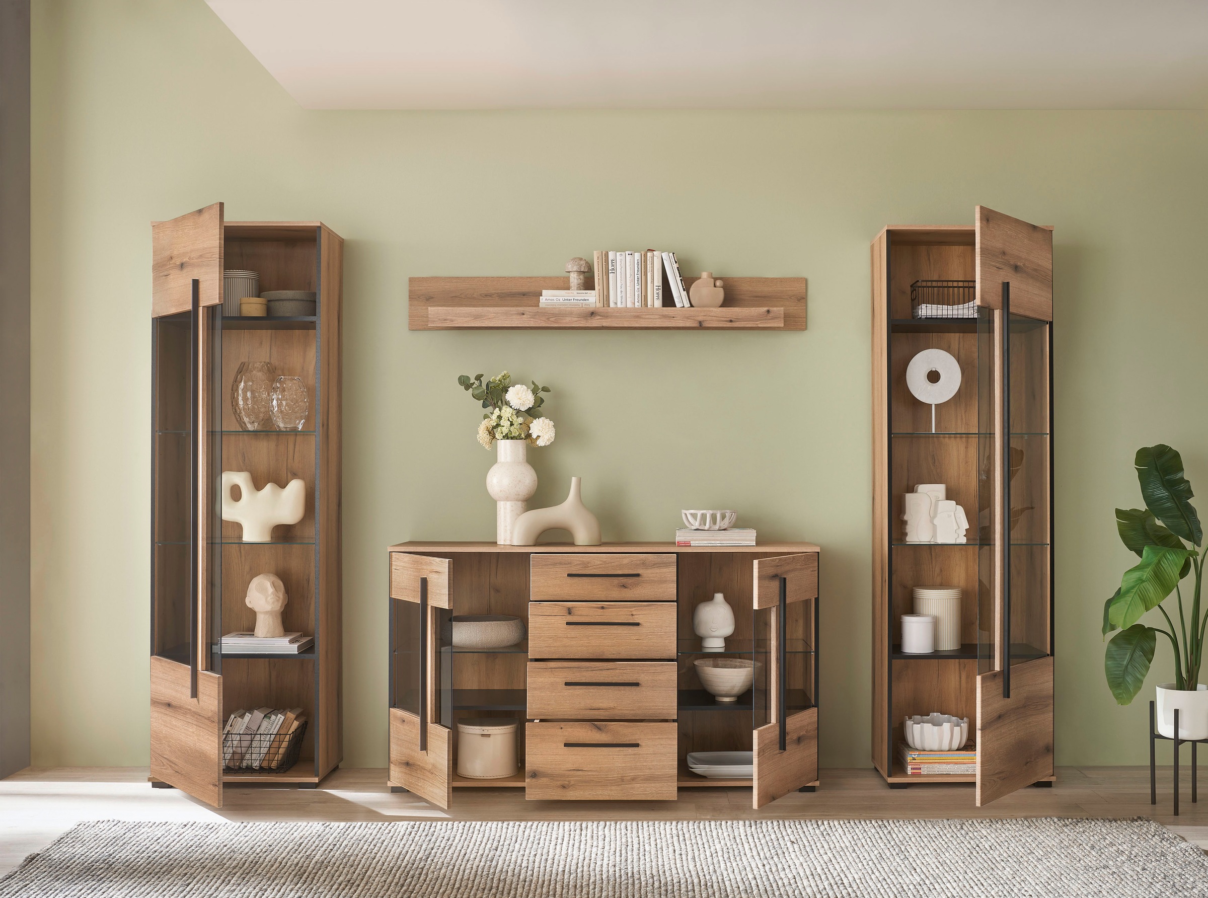 INOSIGN Wohnwand »Cantara«, (Set), enthält zwei Vitrinen, ein Sideboard und ein Wandboard