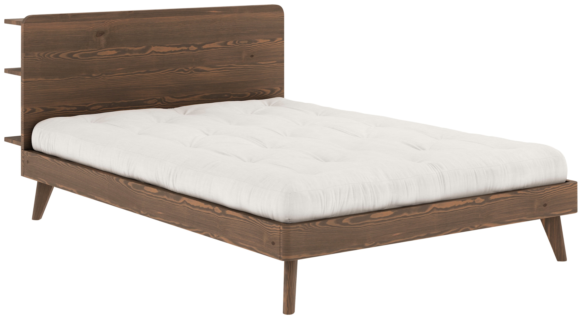 Karup Design Bettgestell »RETREAT BED«, aus Kiefer massiv mit Lattenrost, Kopfteil mit 3 Ablagen