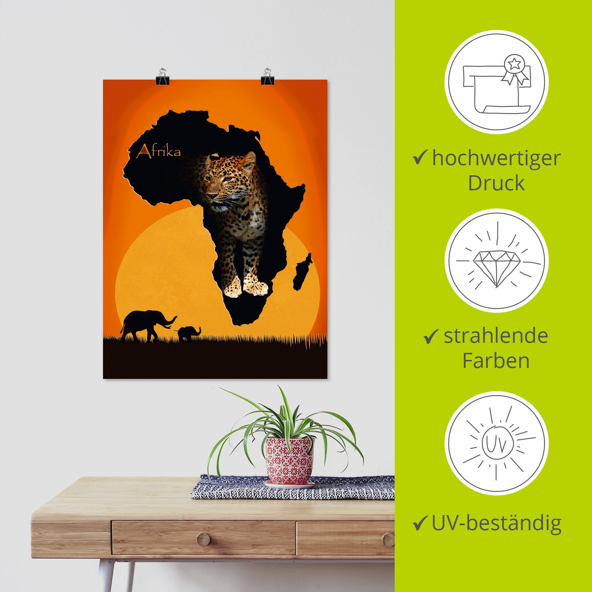 Artland Wandbild »Afrika der schwarze Kontinent«, Wildtiere, (1 St.), als Leinwandbild, Poster, Wandaufkleber in verschied. Grössen