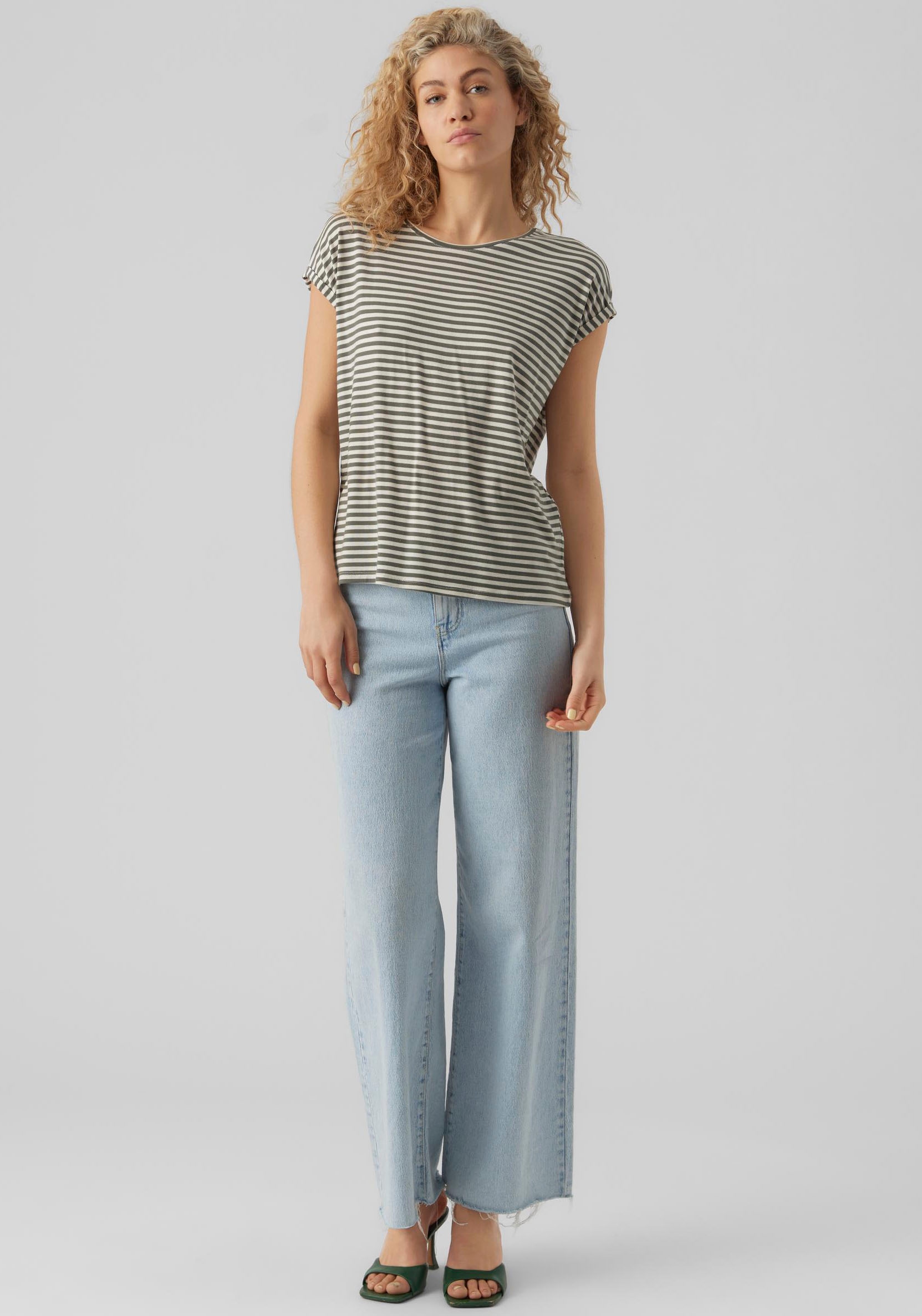 Vero Moda Rundhalsshirt »VMAVA PLAIN SS TOP STRIPE GA JRS NOOS«